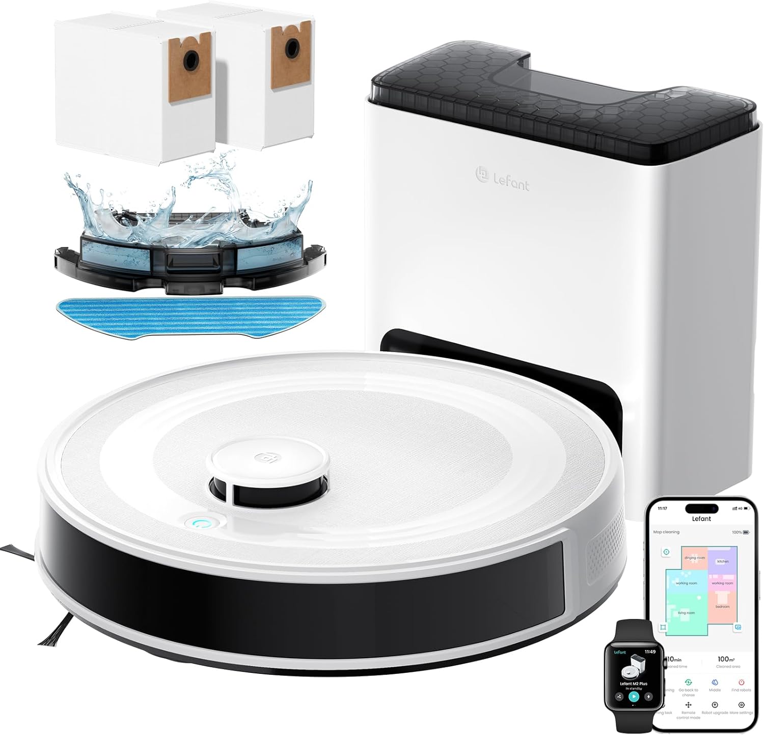 Lefant M2 Plus : Robot aspirateur laveur 6000Pa avec station d’autovidage et navigation LiDAR