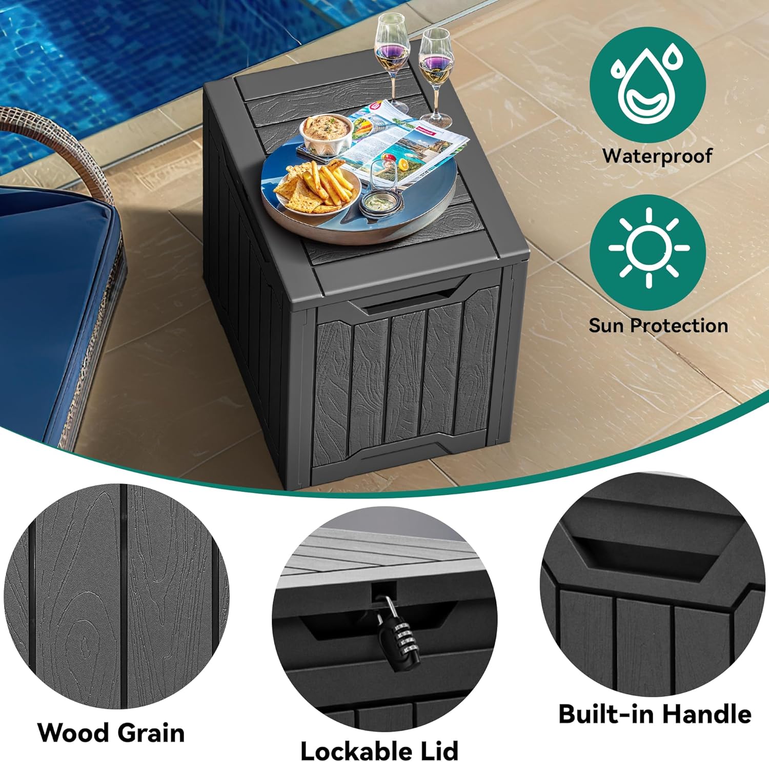 Thumbnail 5 de YITAHOME Outdoor Resin Storage Box 31 Gal (Black) – Water-resistant, lockable deck box for garden items