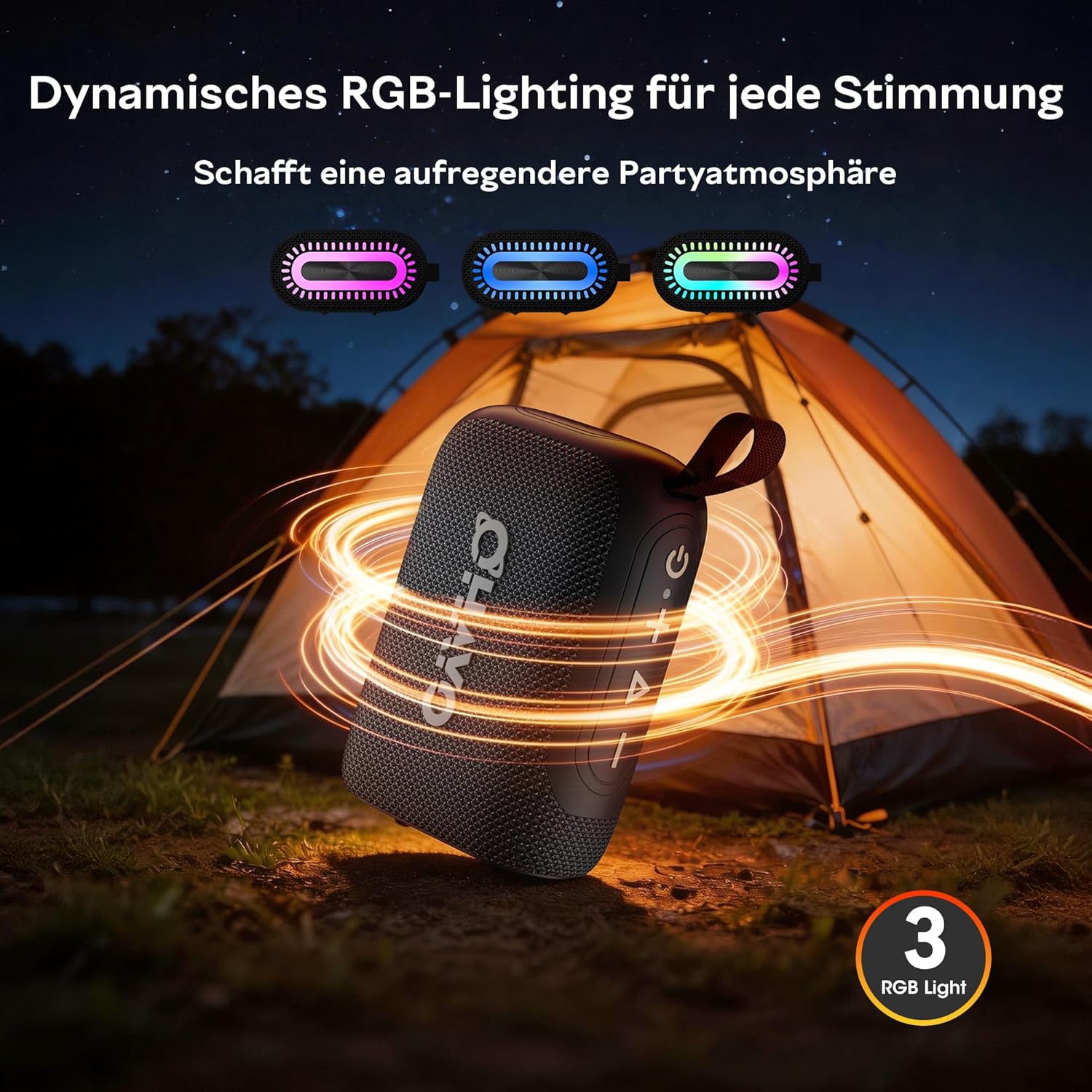 Thumbnail 4 de OHAYO Mini Bluetooth-Lautsprecher mit RGB-Licht – IPX7, 24h Akku, 10 W, Stereo-Paarung