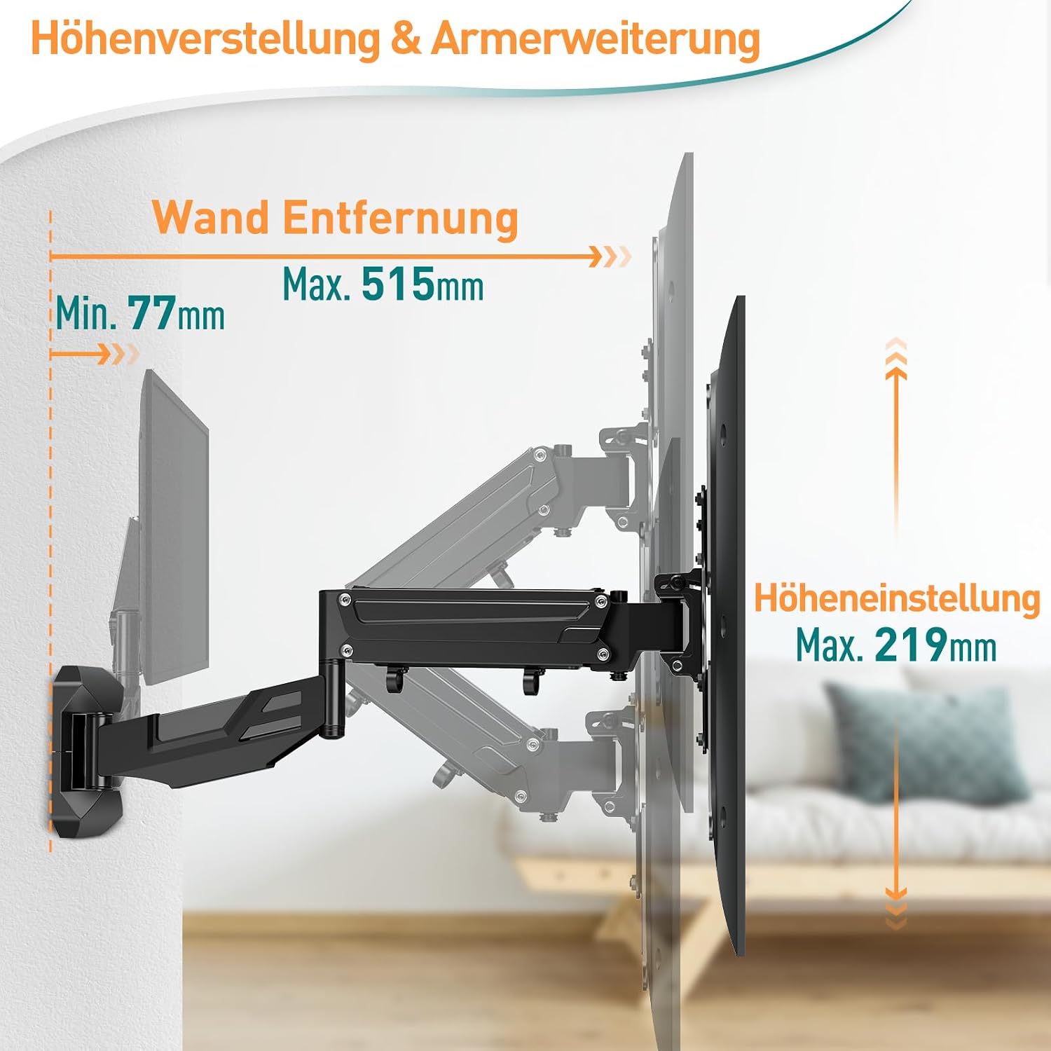 Thumbnail 2 de ELIVED EV031 TV Wandhalterung Höhenverstellbar für 23–55 Zoll, bis 30 kg, VESA 100×100 bis 400×400, Neig- und Schwenkarm