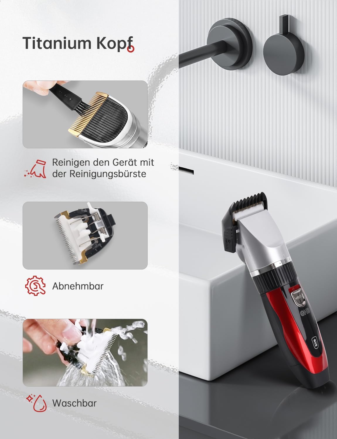 Thumbnail 6 de GHB Haarschneidemaschine Akku Haarschneider – kabellos, 2 Lithium-Akkus & 14-teiliges Set