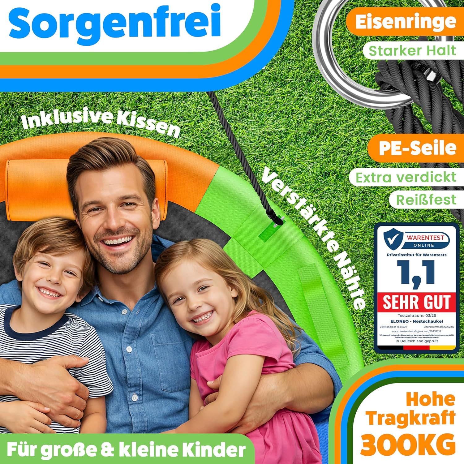 Thumbnail 3 de ELONEO Nestschaukel Outdoor & Indoor mit 120 cm Durchmesser – höhenverstellbare Tellerschaukel bis 300 kg