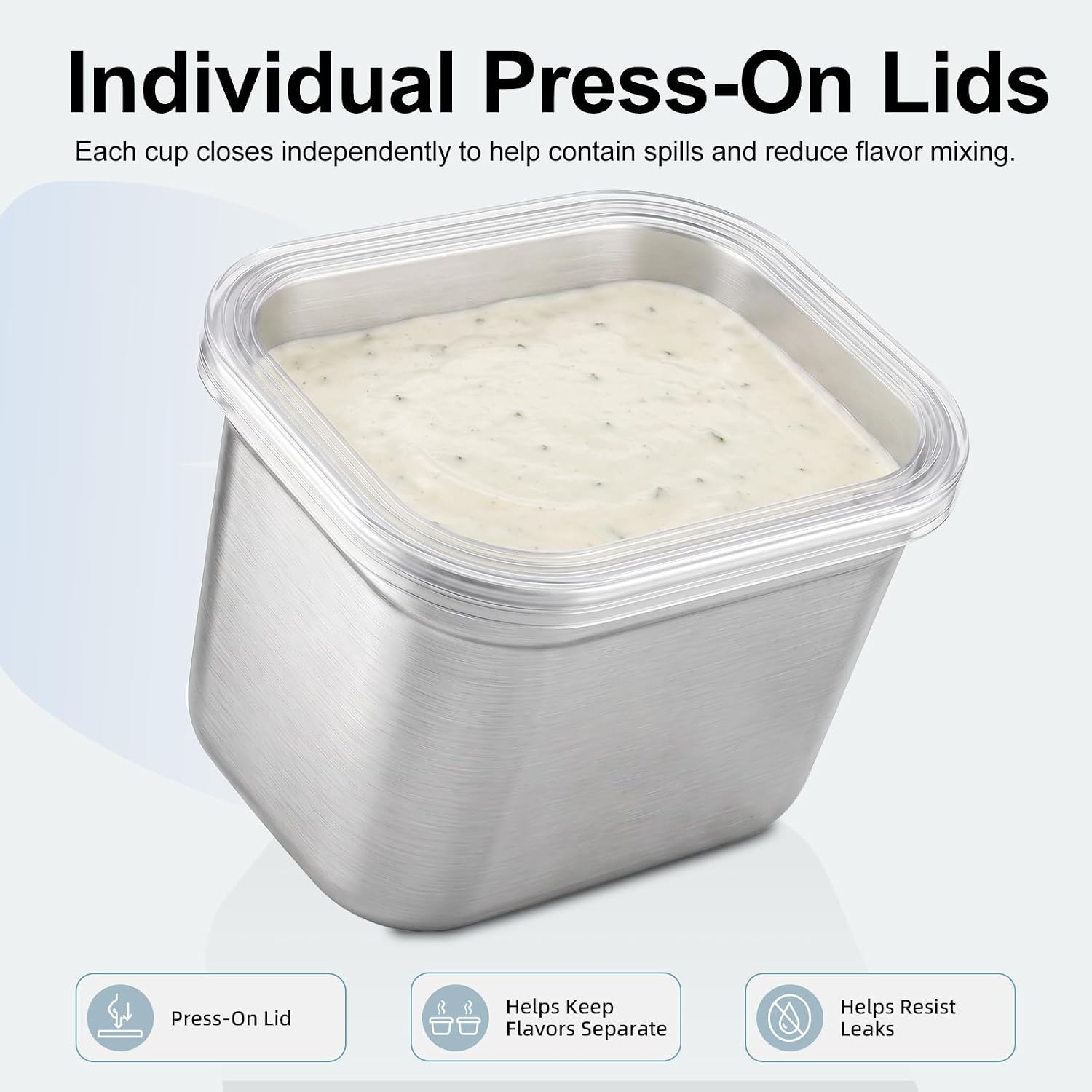 Detalle 2 de Helecors Snackle Box with 8 Stainless Steel Cups, Individual Lids & Ice Pack