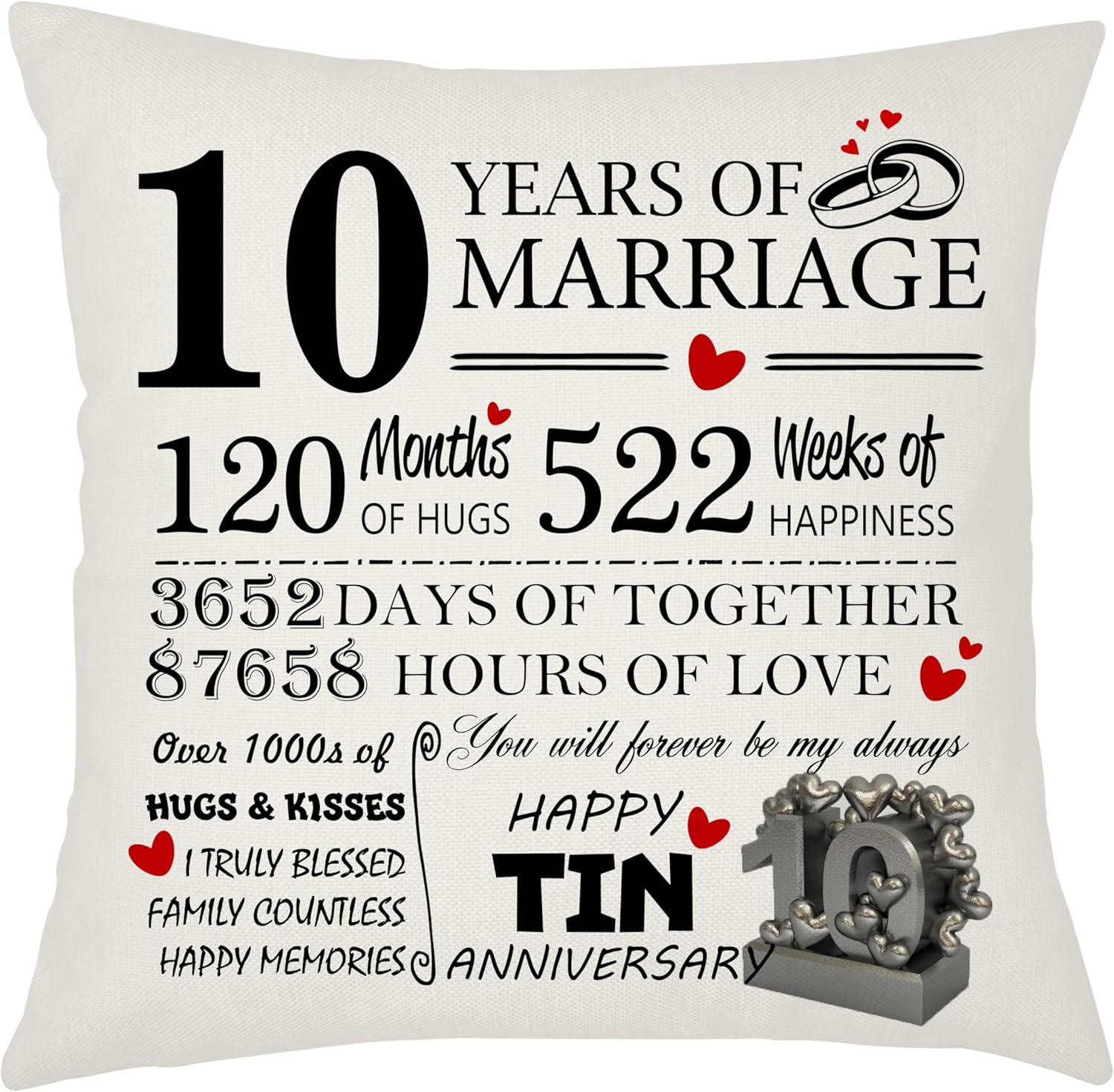 Thumbnail 2 de Weosan 5th Wedding Anniversary Wood Cushion Cover, 45x45cm (Pillow Case) – Keepsake Gift for Wife or Husband