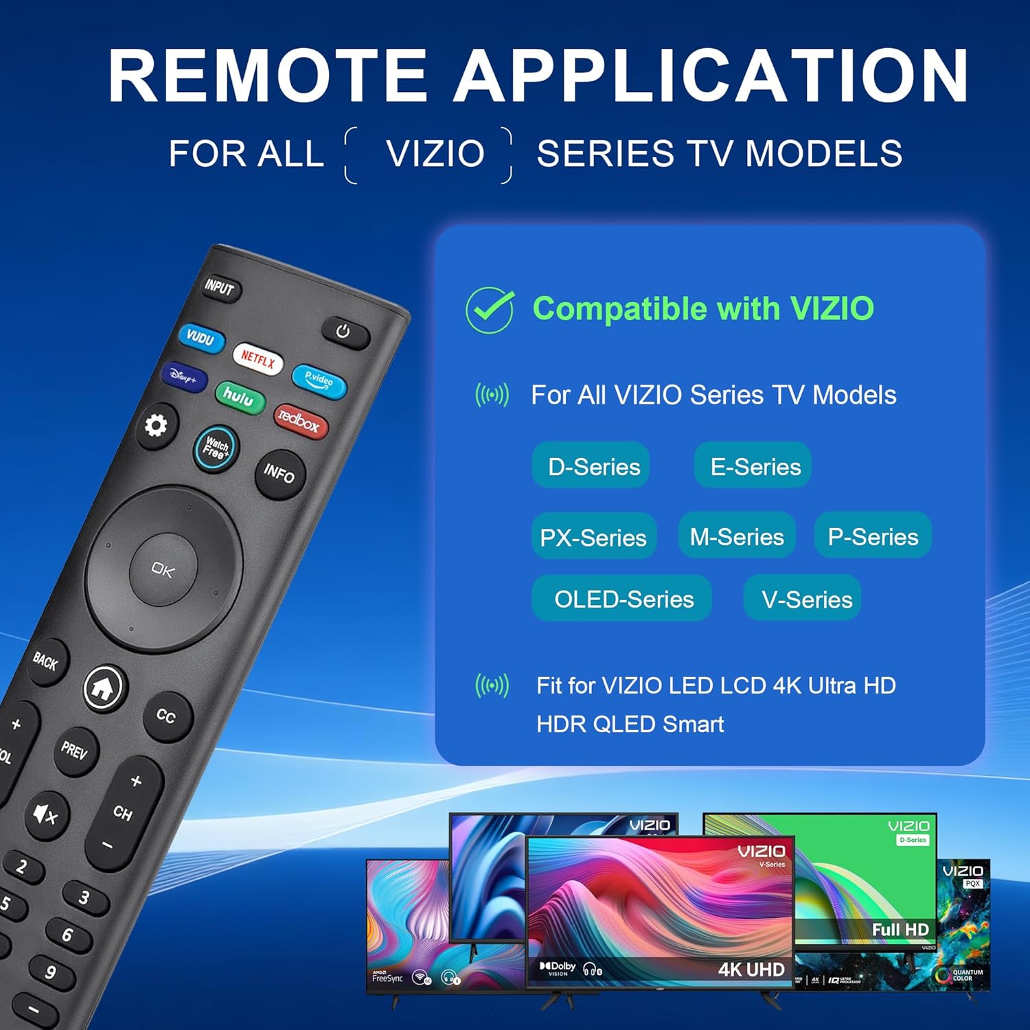 Detalle de Replacement Remote Control for VIZIO All LED LCD 4K UHD HDR Smart TVs — XRT140 Universal TV Remote