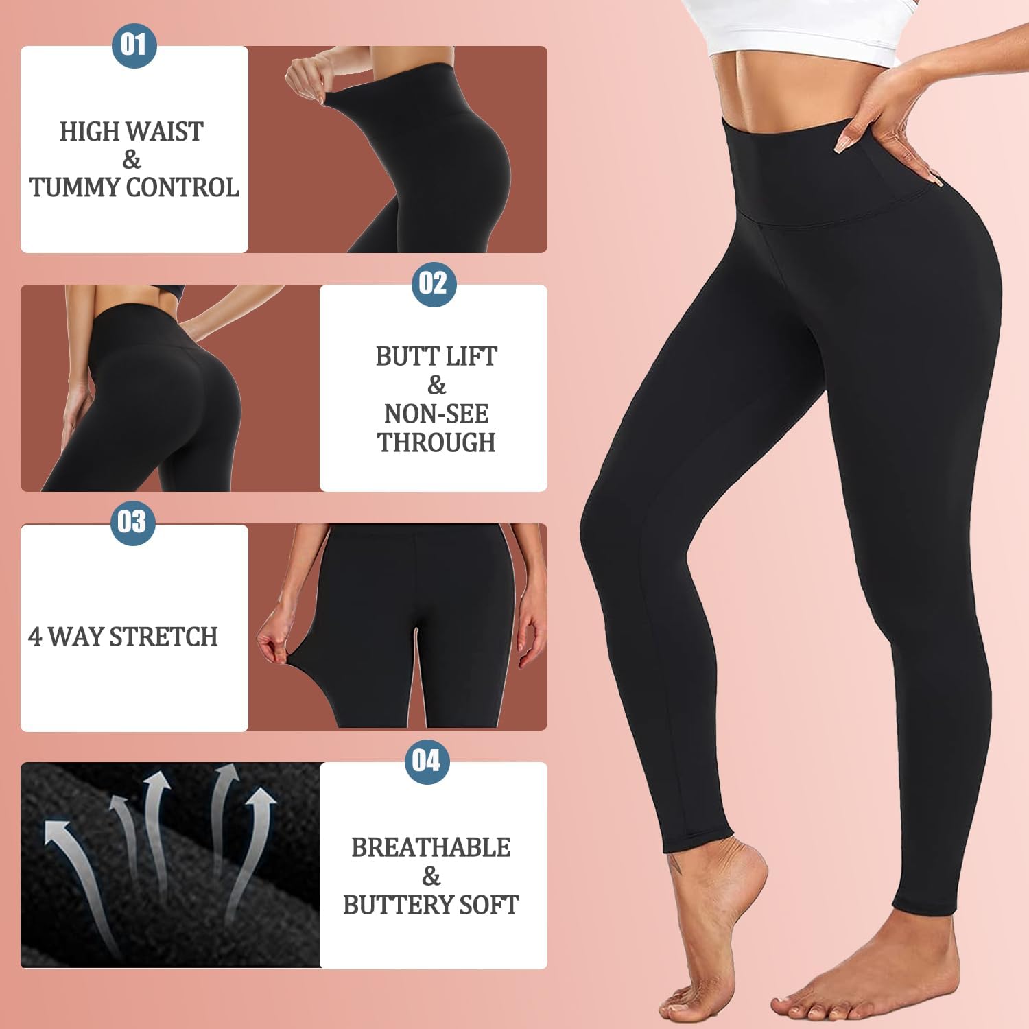 Detalle 1 de we fleece 7-Pack High-Waisted Leggings, Tummy Control Workout Yoga Pants