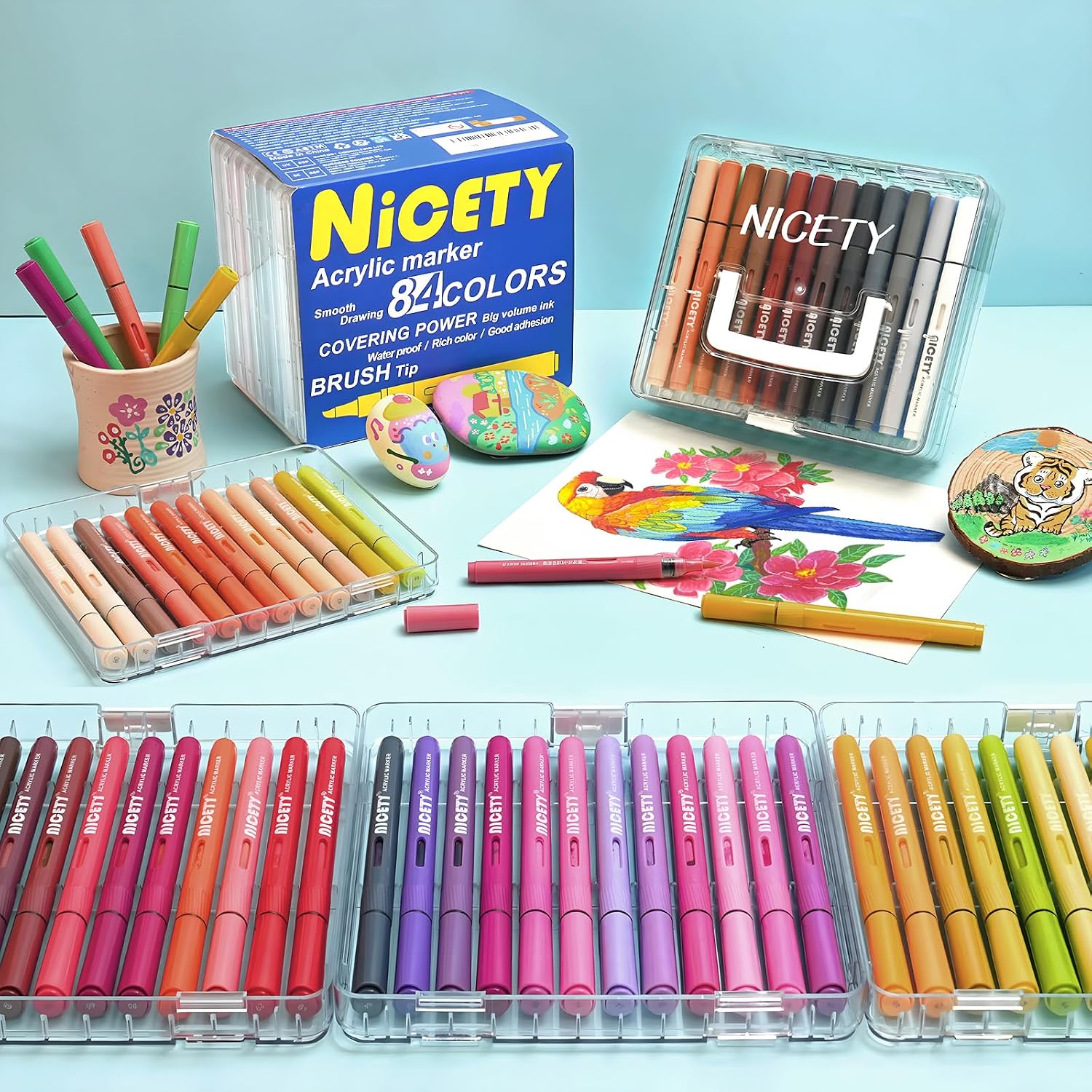 Detalle de NICETY 84 Kolory – markery akrylowe z końcówką pędzelkową 1–5 mm