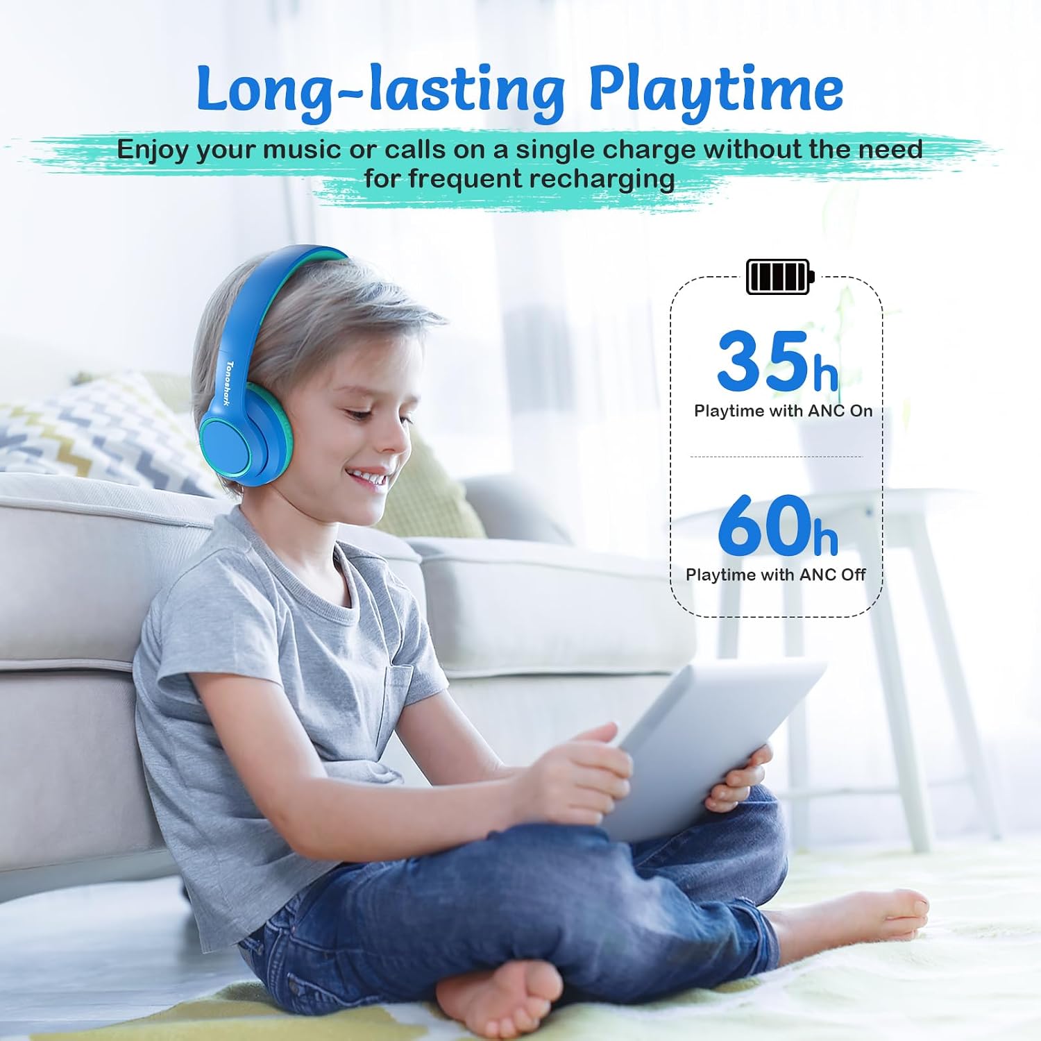 Thumbnail 6 de TONOSHARK Kids Wireless Noise Cancelling Headphones (Foldable) with Microphone – Dark blue, 60h playtime
