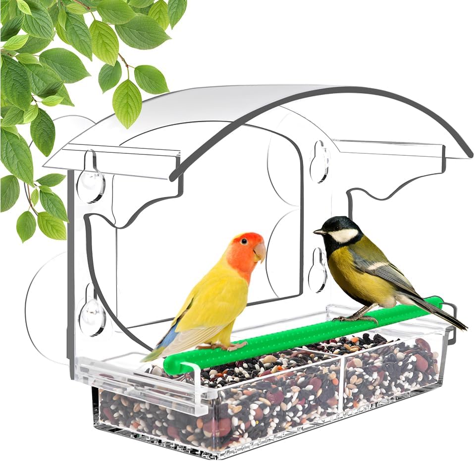 Detalle de OFFCUP Window Bird Feeder with 4 Suction Cups and Removable Seed Tray