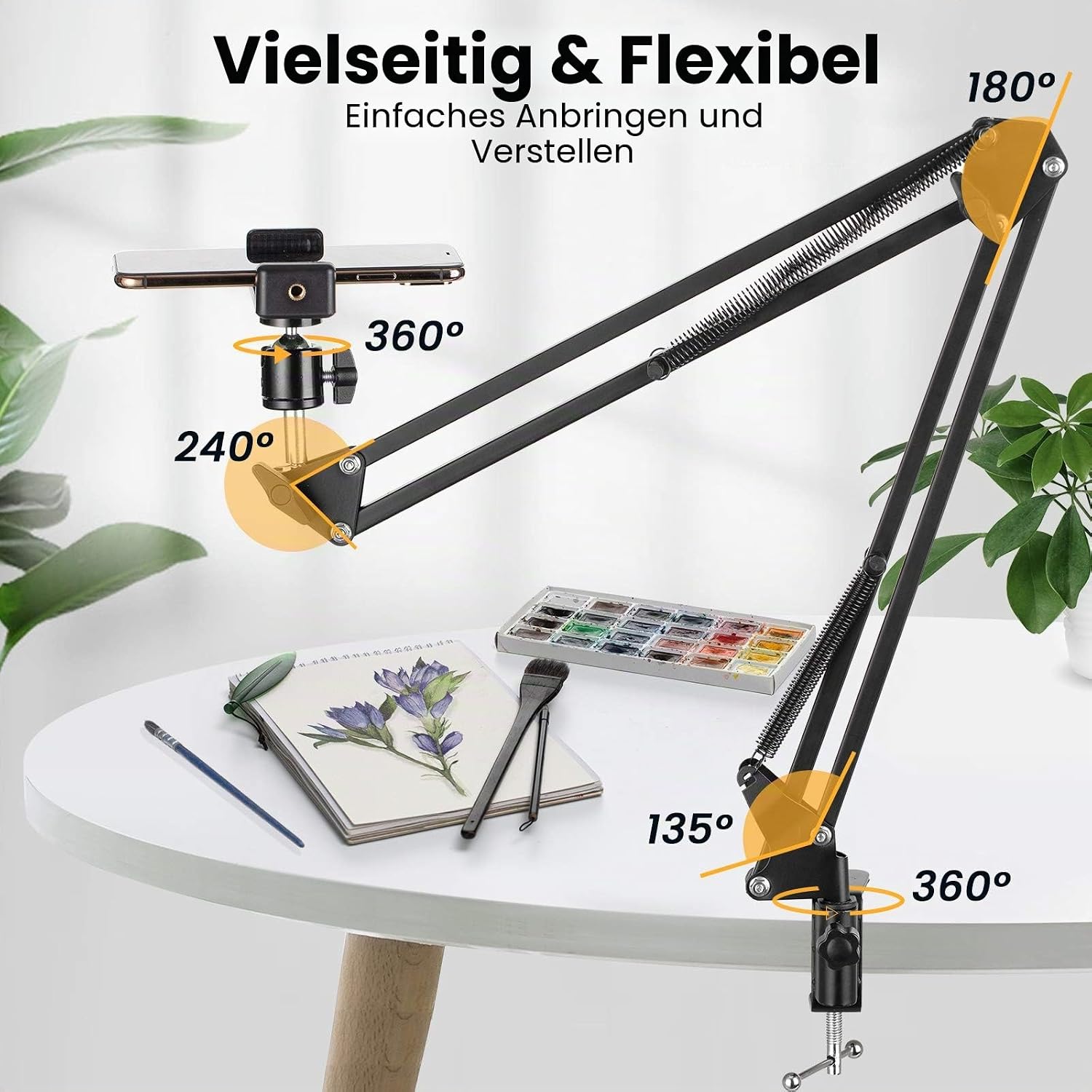 Thumbnail 1 de TARION Handy Gelenkarmhalterung mit Klemme und 1/4 Zoll Schraube – Langarm, schwarz