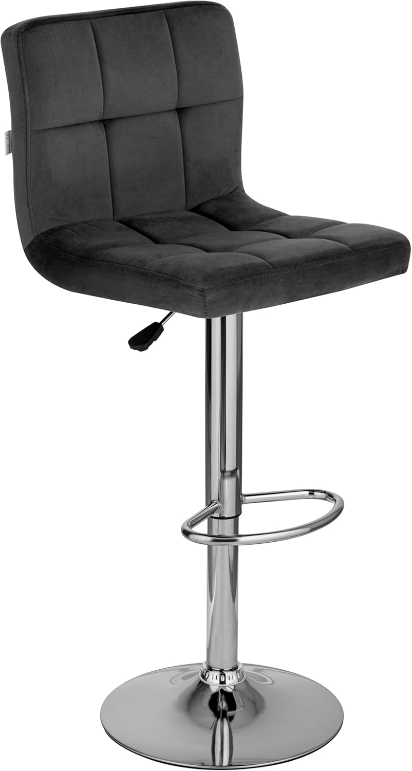 Thumbnail 6 de Baroni Home Tabouret de Bar en Velours — Règlable, Pivotant 360°, Dossier Ergonomique et Repose-Pieds
