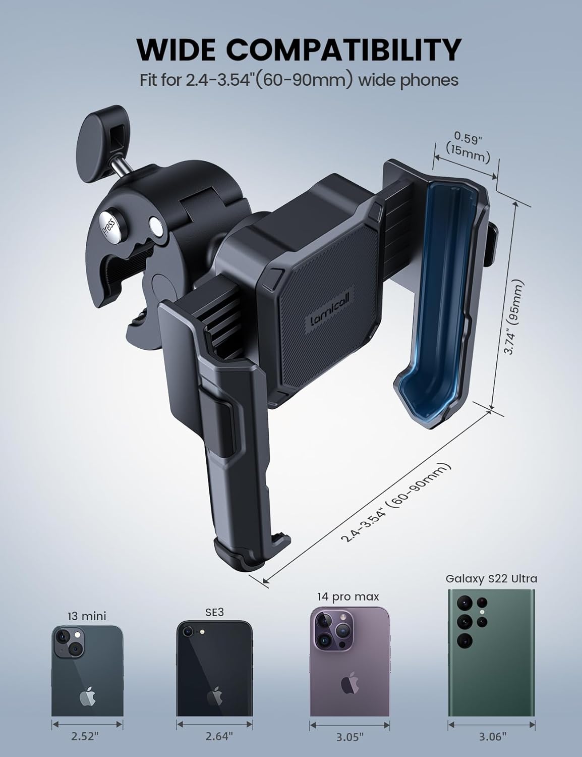 Thumbnail 4 de Lamicall Motorcycle Phone Holder for Filming with 1s Quick Release – universal motorbike phone mount