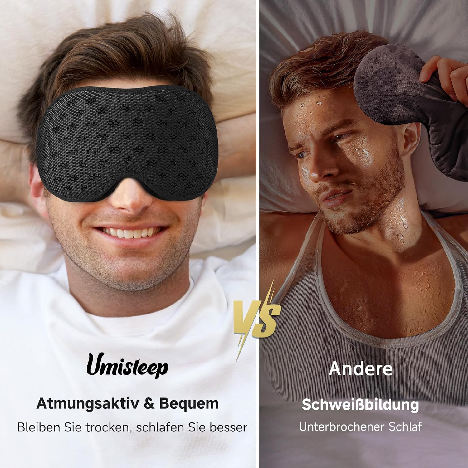 Detalle 2 de Umisleep Schlafmaske: Atmungsaktiv, 100% Verdunkelung, Seitenschläfer-kompatibel – Schwarz