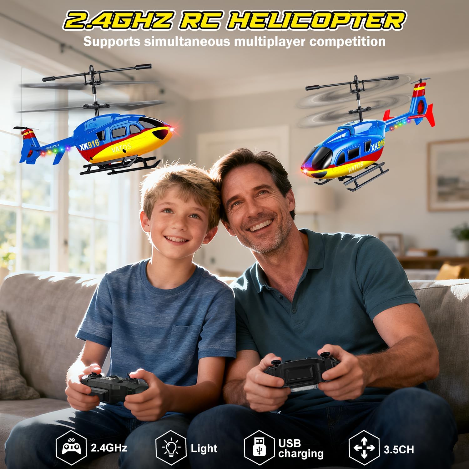 Thumbnail 1 de VATOS Hubschrauber Ferngesteuert 2,4 GHz – 3,5-Kanal Mini-Hubschrauber mit LED & Gyro, ideal für Einsteiger