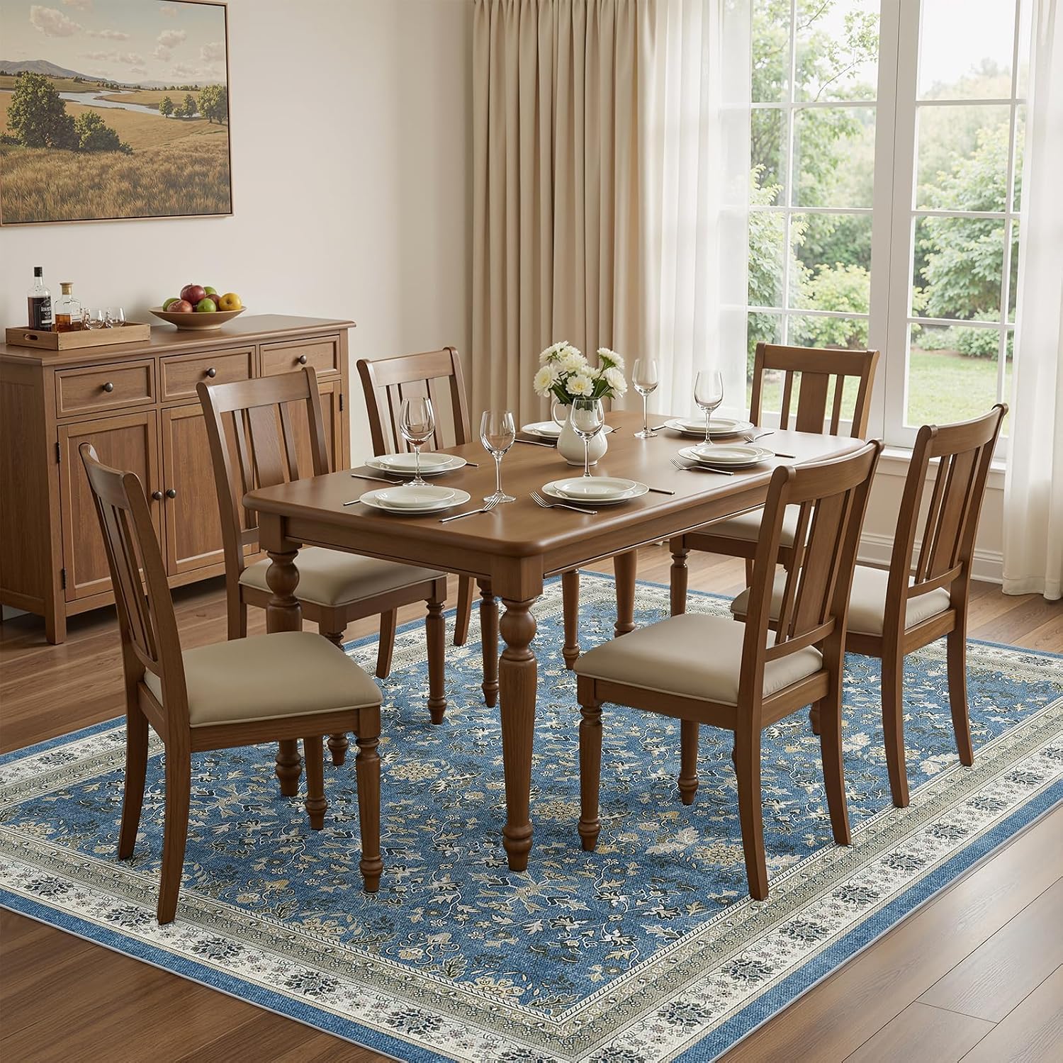 Detalle de WITSHOCK 10' x 12' Washable Blue Vintage Area Rug, Low-Pile and Non-Slip
