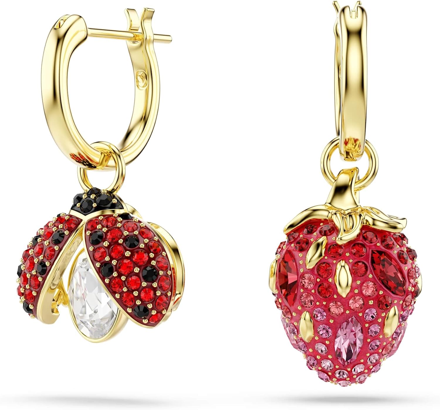 Detalle de Swarovski Orecchini pendenti Idyllia Set (3) – Coccinella, Quadrifoglio e Fragola, placcato oro