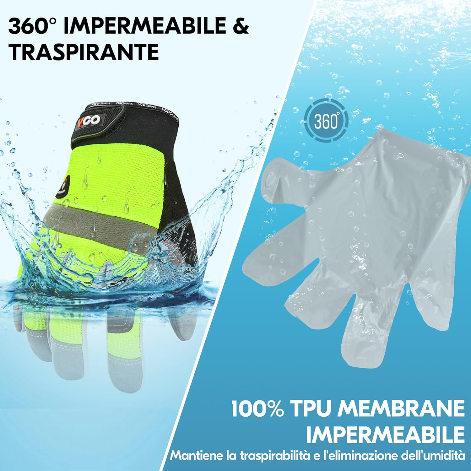 Thumbnail 2 de Vgo… Guanti lavoro termici impermeabili invernali con touchscreen (1 paio)