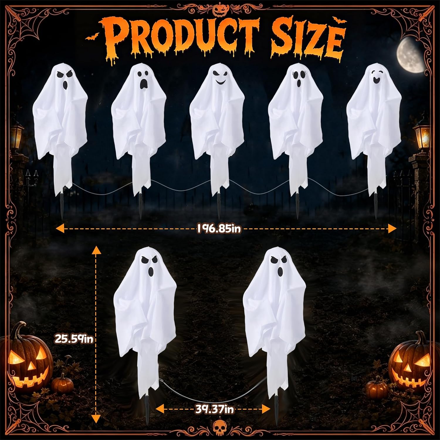 Thumbnail 5 de Solar Halloween Ghost Decorations, 5-Piece Set