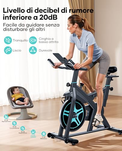 Detalle de Toputure Cyclette da Casa con App – 100 Livelli di Resistenza, Volano 15 kg e Sistema di Ammortizzazione
