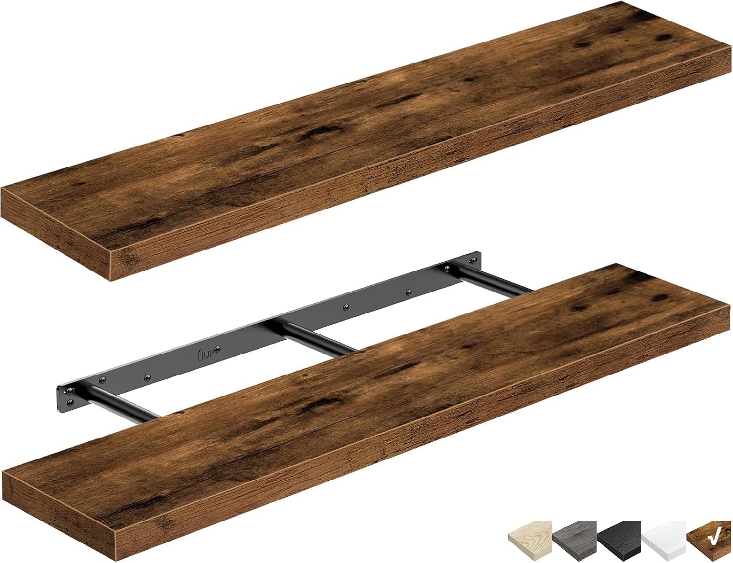 Detalle de QEEIG Extra Long Floating Wall Shelves, Brown MDF, Set of 2
