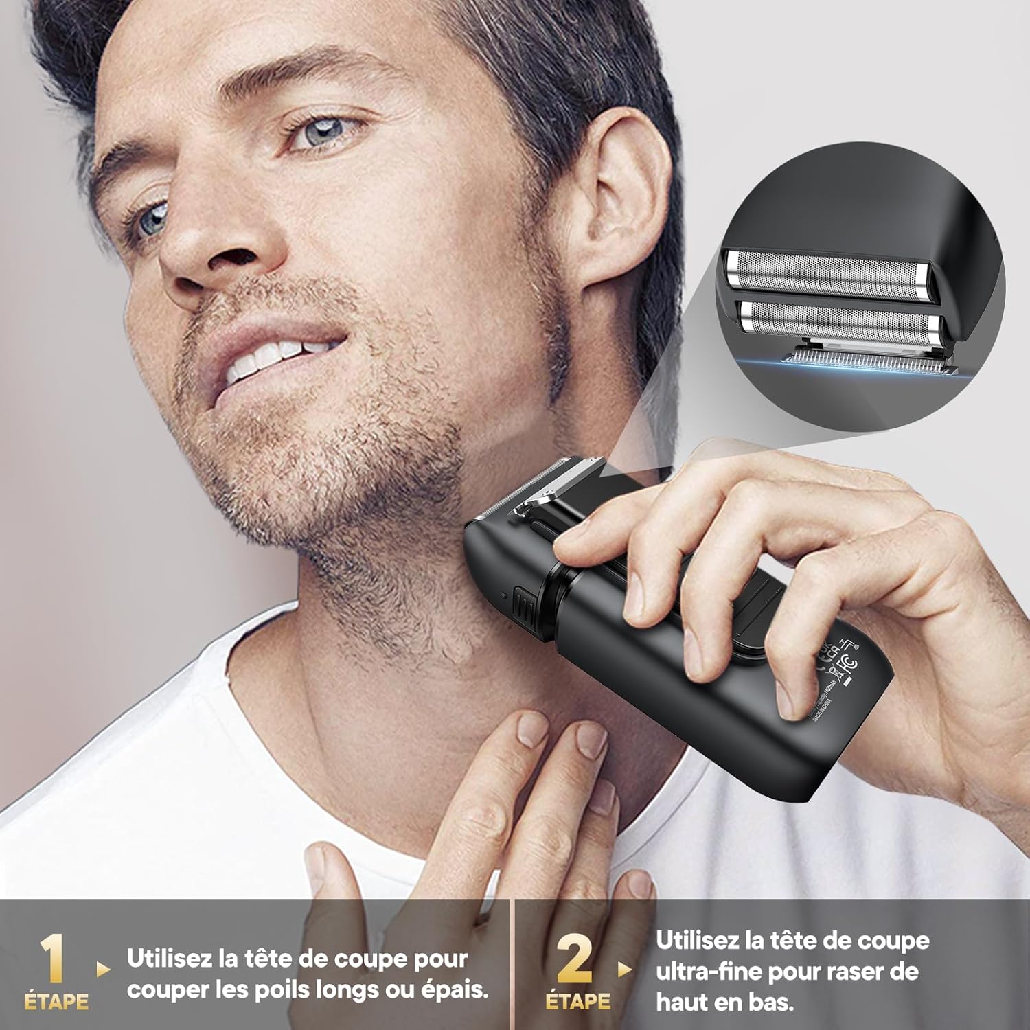 Detalle de Brightup Rasoir Électrique Homme avec Tondeuse Rétractable – rasage précis, étanche et sans fil