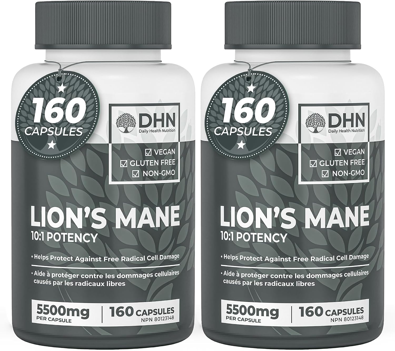 Detalle de DH Nutrition Lion's Mane Supplement, 320 Vegan Capsules of Fruiting Body Powder
