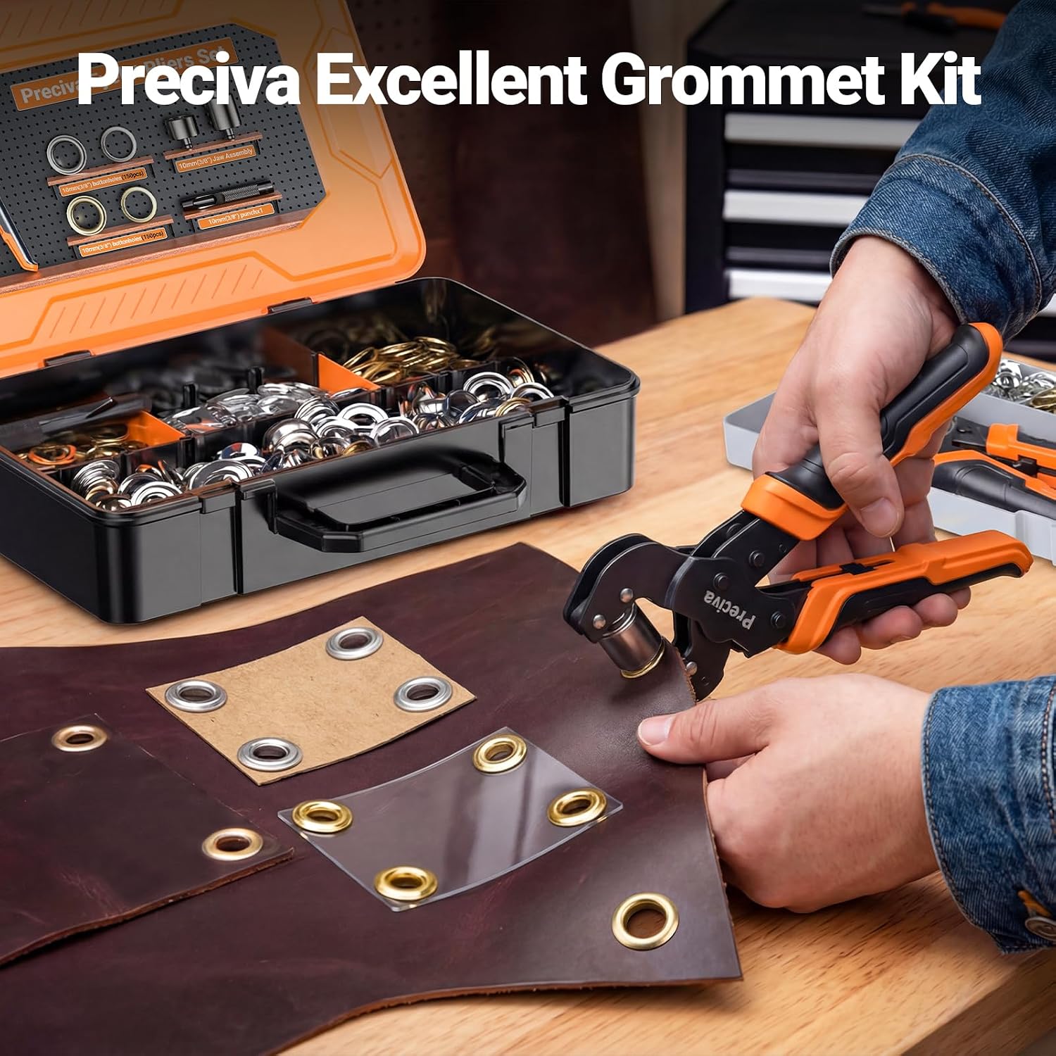Thumbnail 6 de Preciva Ösenzange 10 mm Set mit 300 Ösen – Magnetkopf, Aufbewahrungsbox und Ø10 mm Ösen in zwei Farben