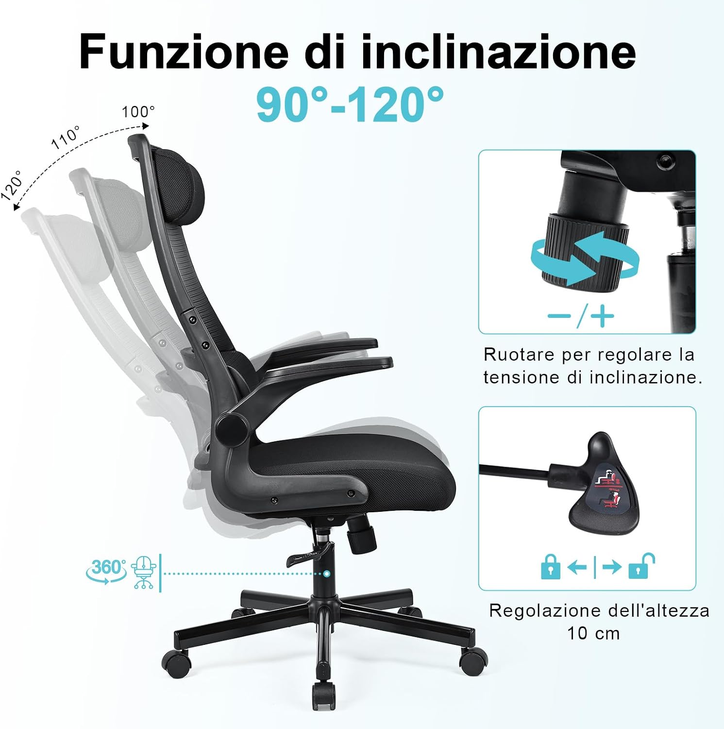 Detalle de MELOKEA Sedia da Ufficio Ergonomica Direzionale con Schienale Alto in Rete – EN1335, Poggiatesta Regolabile