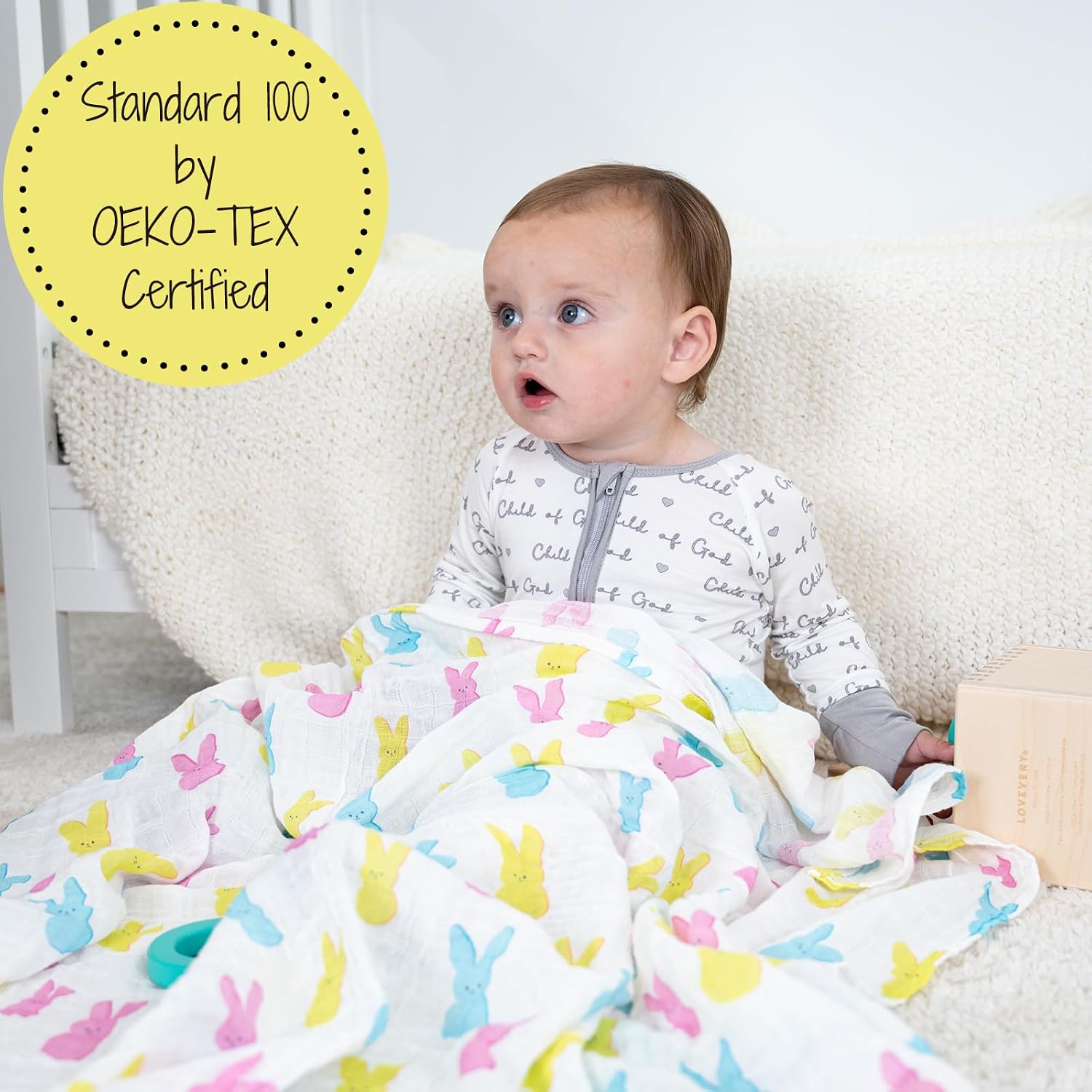 Detalle 2 de LollyBanks Muslin Swaddle Blanket 47 x 47 in