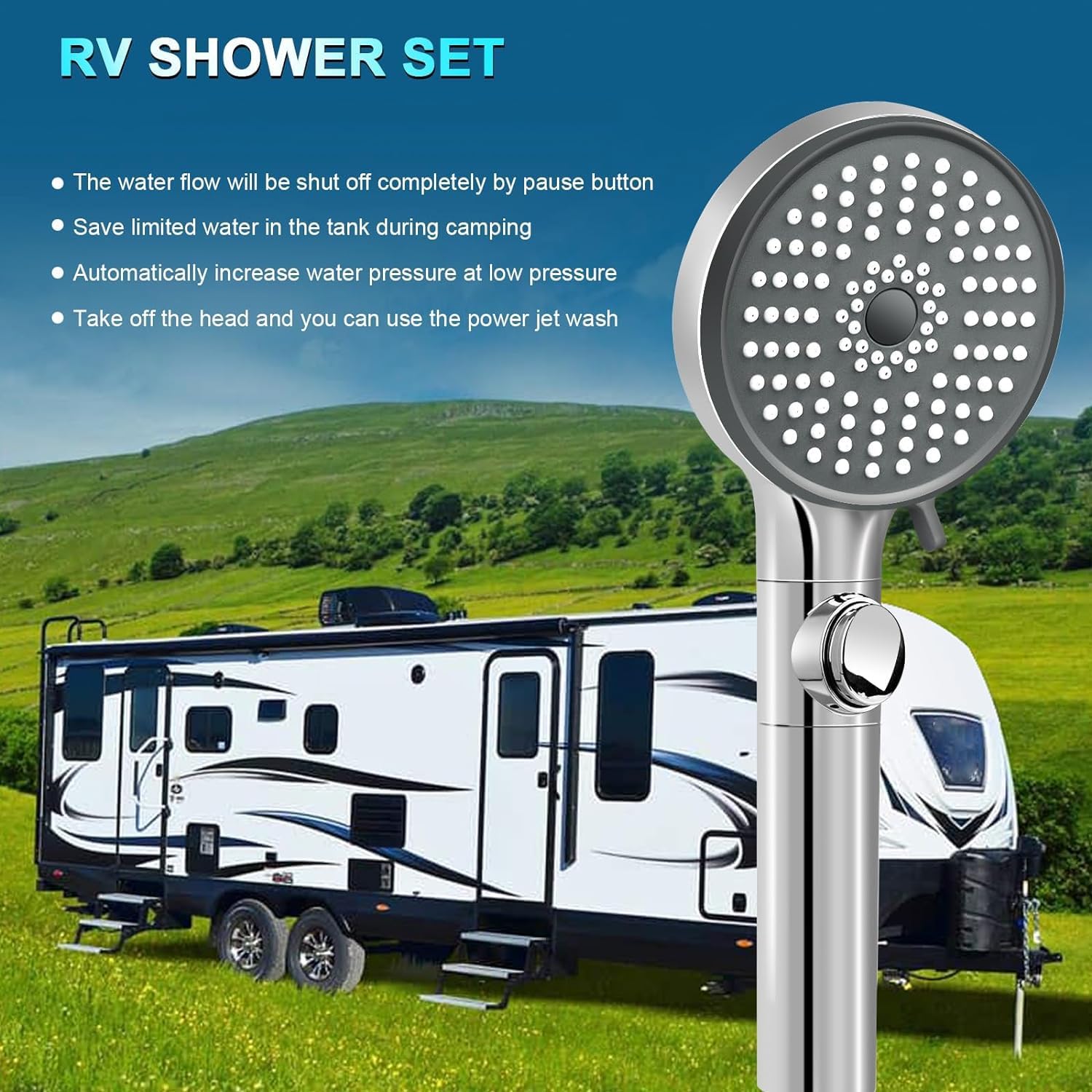 Thumbnail 3 de RV Shower Head with Hose (High Pressure) – 5-Mode Handheld Replacement for Campers & Travel Trailers