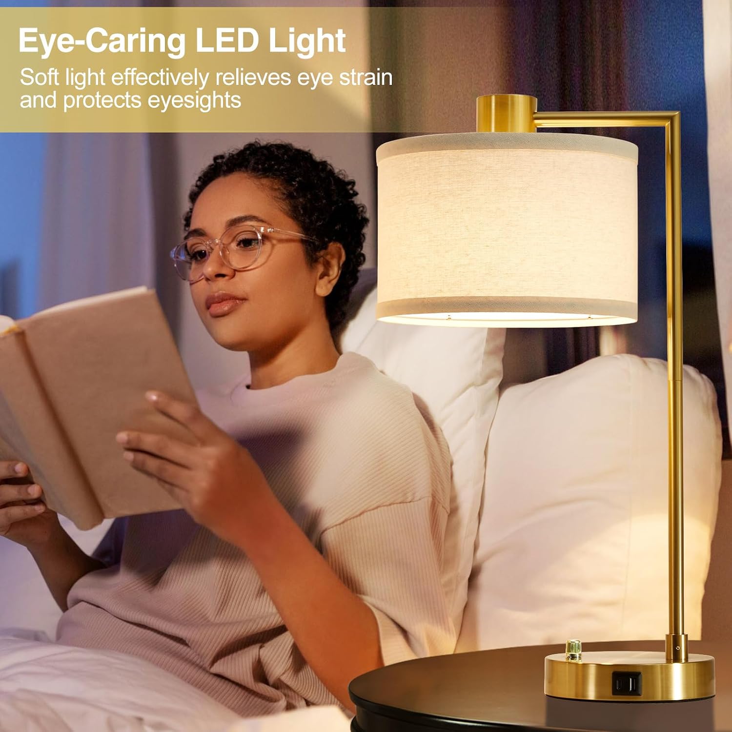Detalle 2 de Luvkczc T00106 Table Lamps, Set of 2, Stepless Dimming, USB-C & USB-A