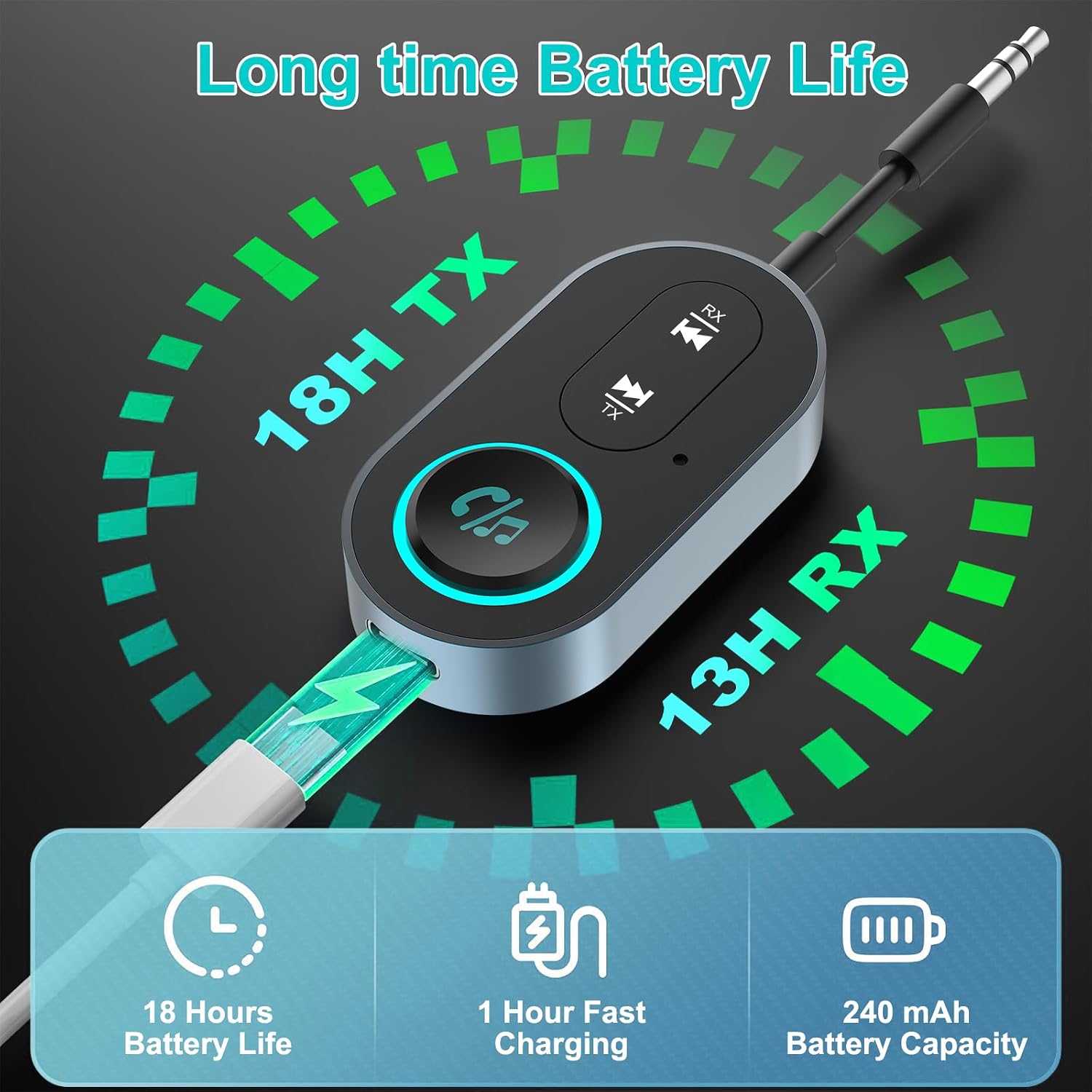 Detalle 2 de Bluetooth 5.3 Transmitter Receiver 240mAh