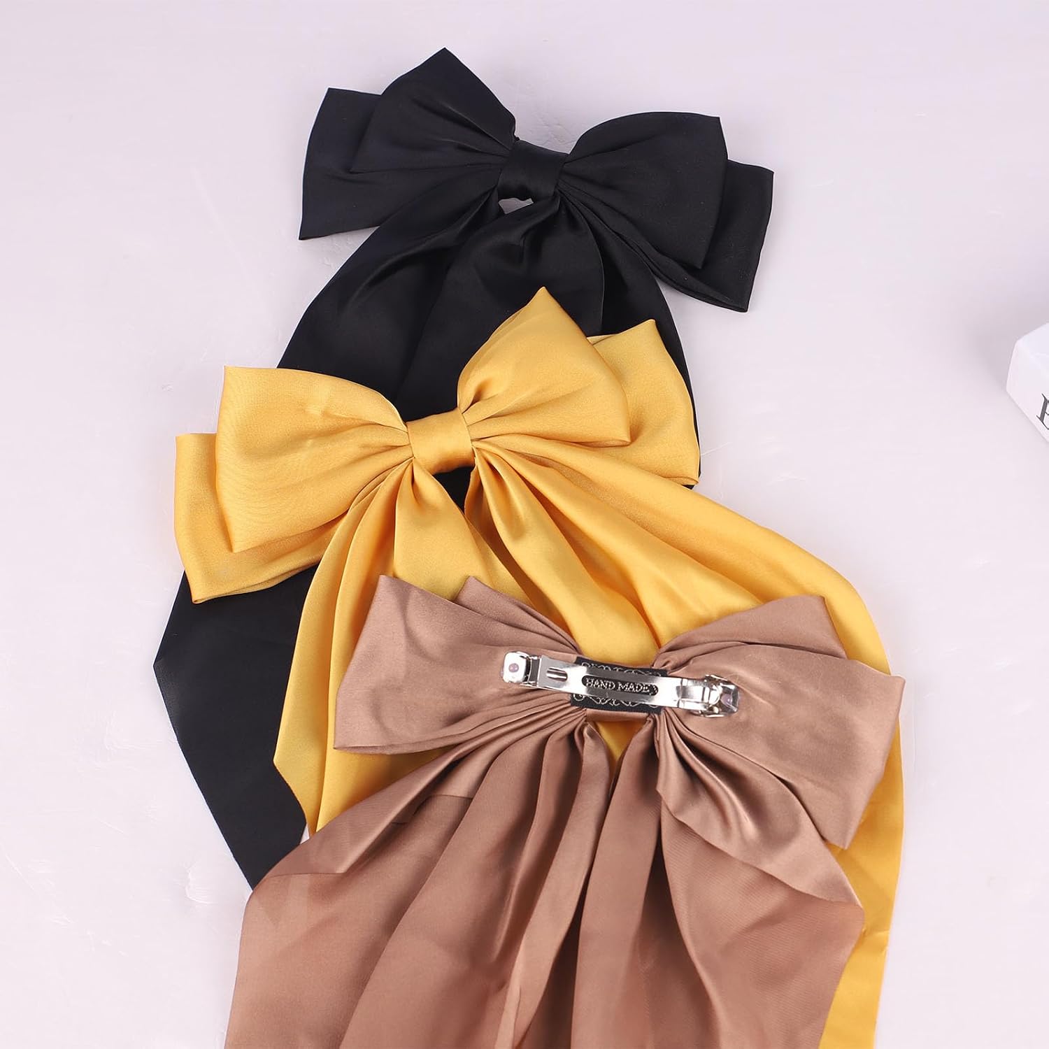 Detalle de Fnaobai Große Schleifen Haarspangen – 6er Set Satin-Clip mit langen Schwänzen