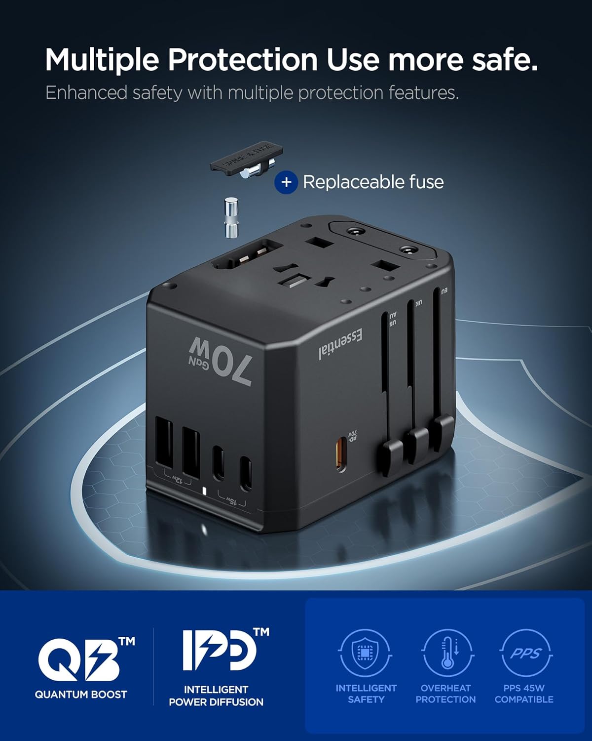 Thumbnail 5 de Spigen ArcStation adaptateur de voyage universel 70W (5 ports : 3 USB‑C + 2 USB‑A) beige Dune