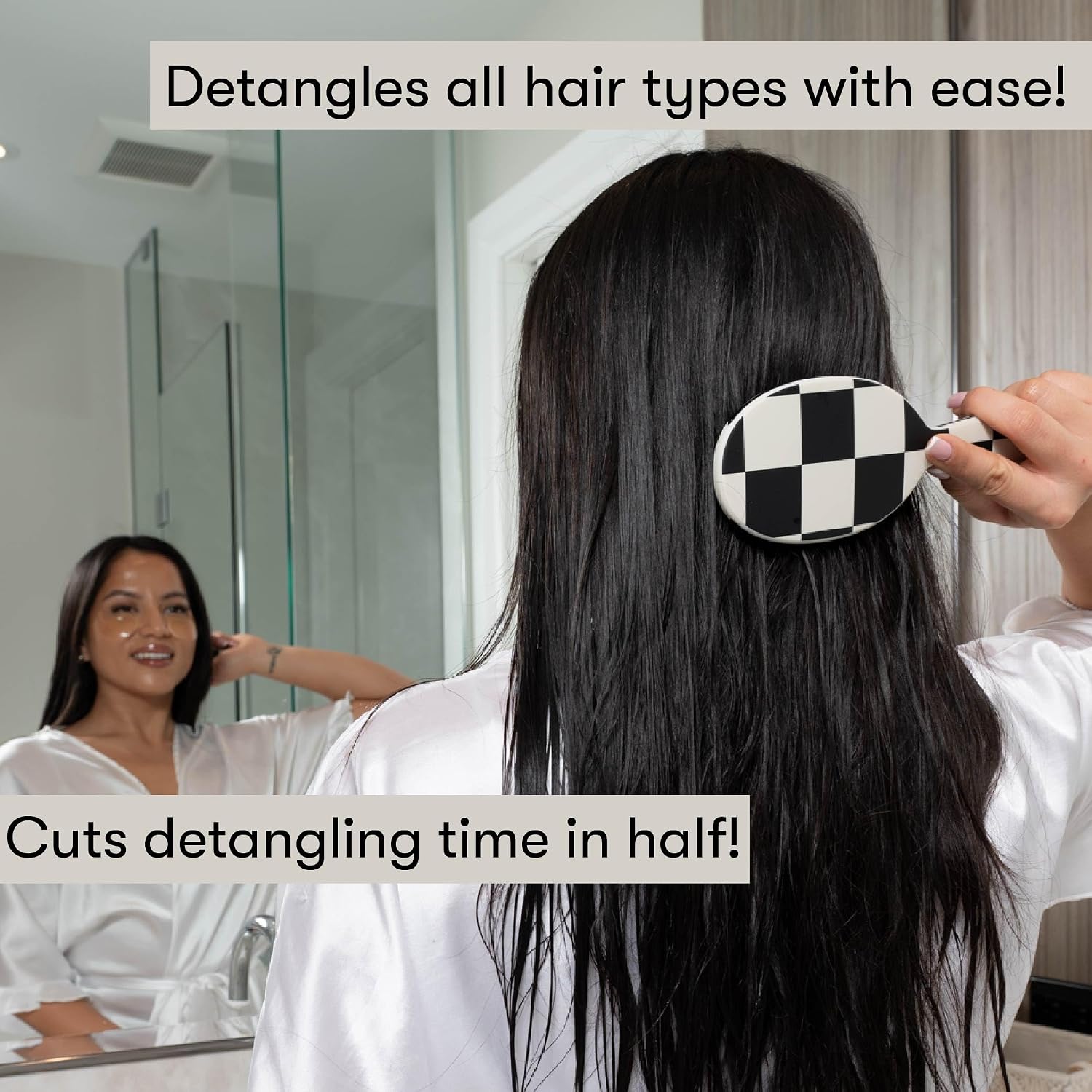 Detalle de FRAMAR Checkered Print Hair Brush Detangler – Wet Hair Brush for Women