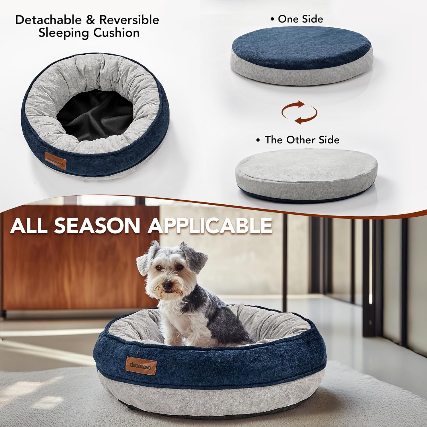 Thumbnail 3 de Deconovo lit orthopédique pour chien 51 x 51 x 15 cm – coussin moelleux bleu marine et gris clair