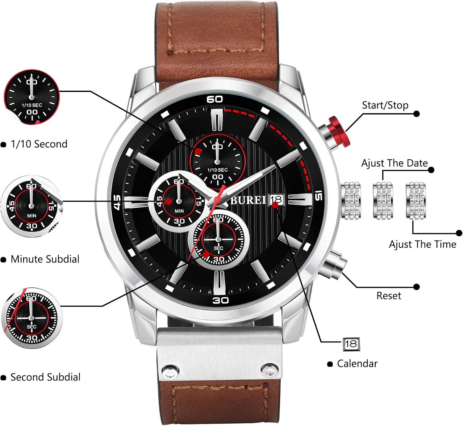 Detalle 2 de BUREI Chronographe vintage pour homme