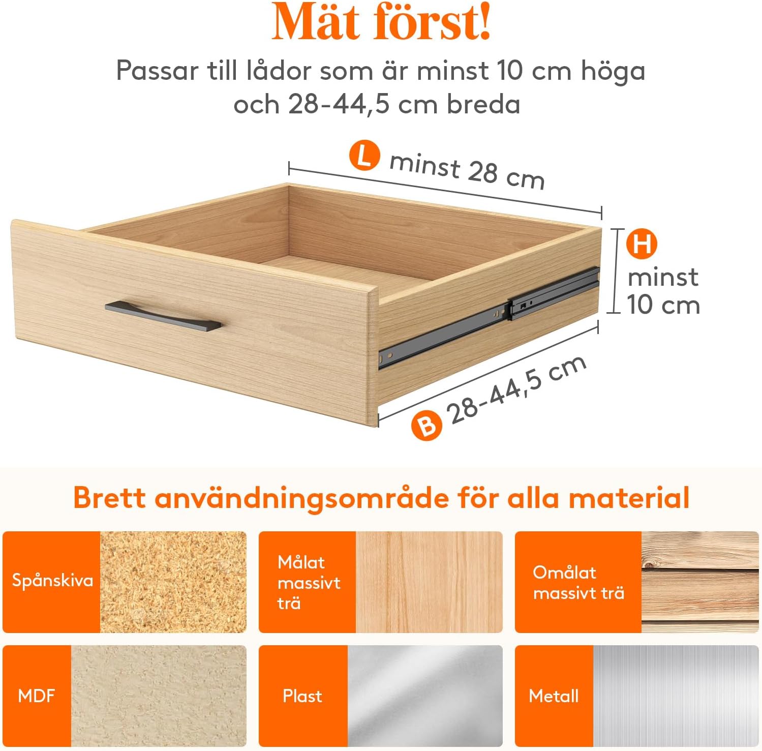 Detalle de Lifewit 23041 lådavdelare i ABS, 5-pack, justerbara 28–44,5 cm