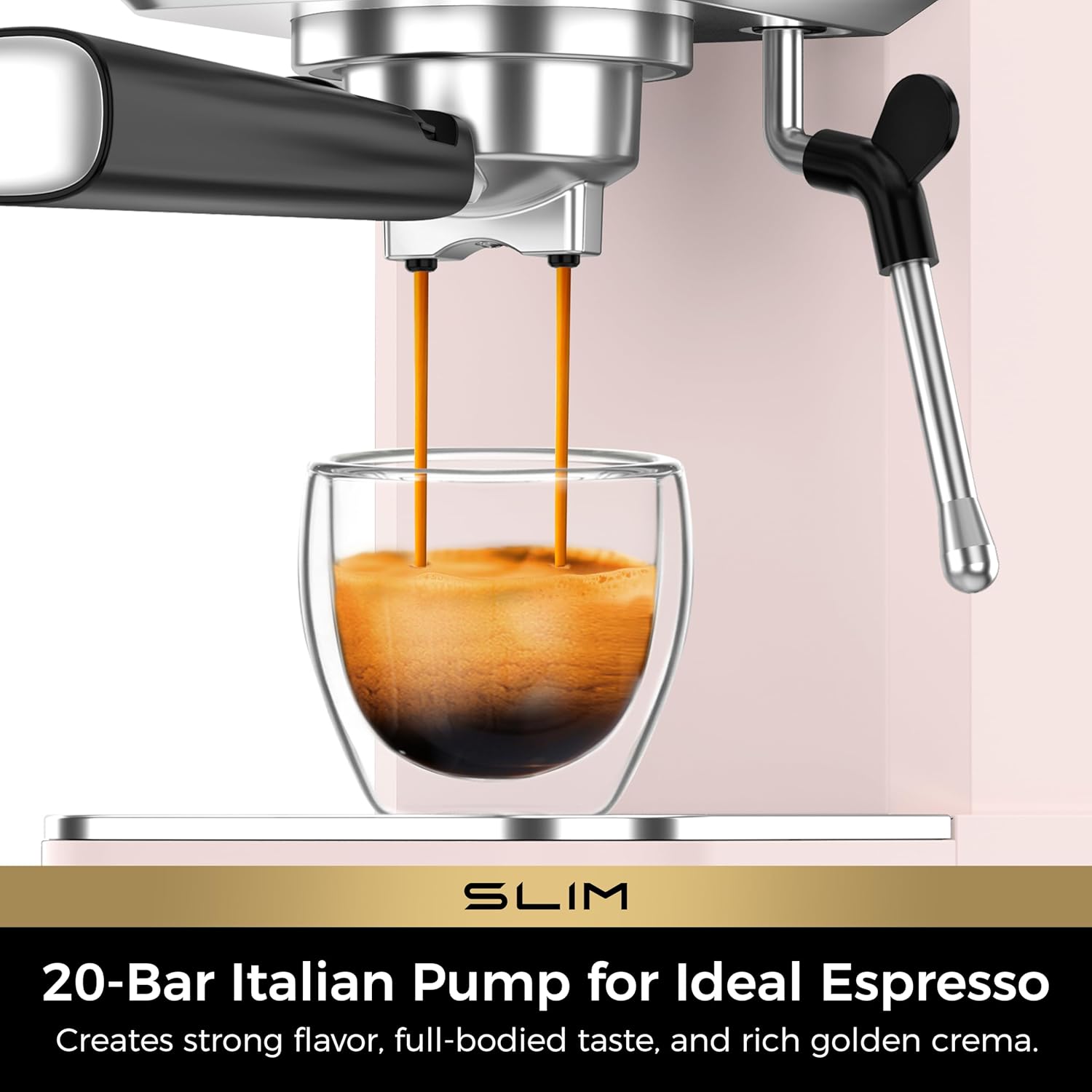 Thumbnail 1 de CHULUX Slim Espresso Machine with Milk Frother – 20 Bar Pump, 1350W, Compact Pink Stainless Steel