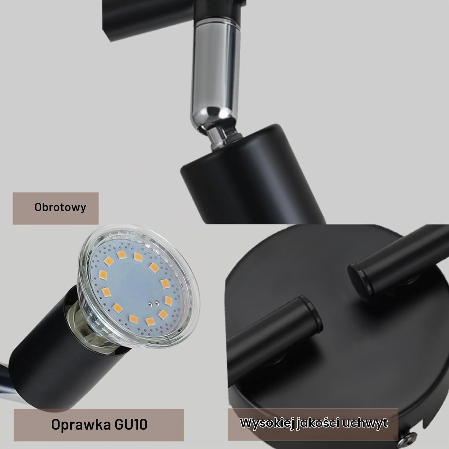 Detalle de Lichtmaler S104-ZH – czarna lampa sufitowa z 4 reflektorami GU10