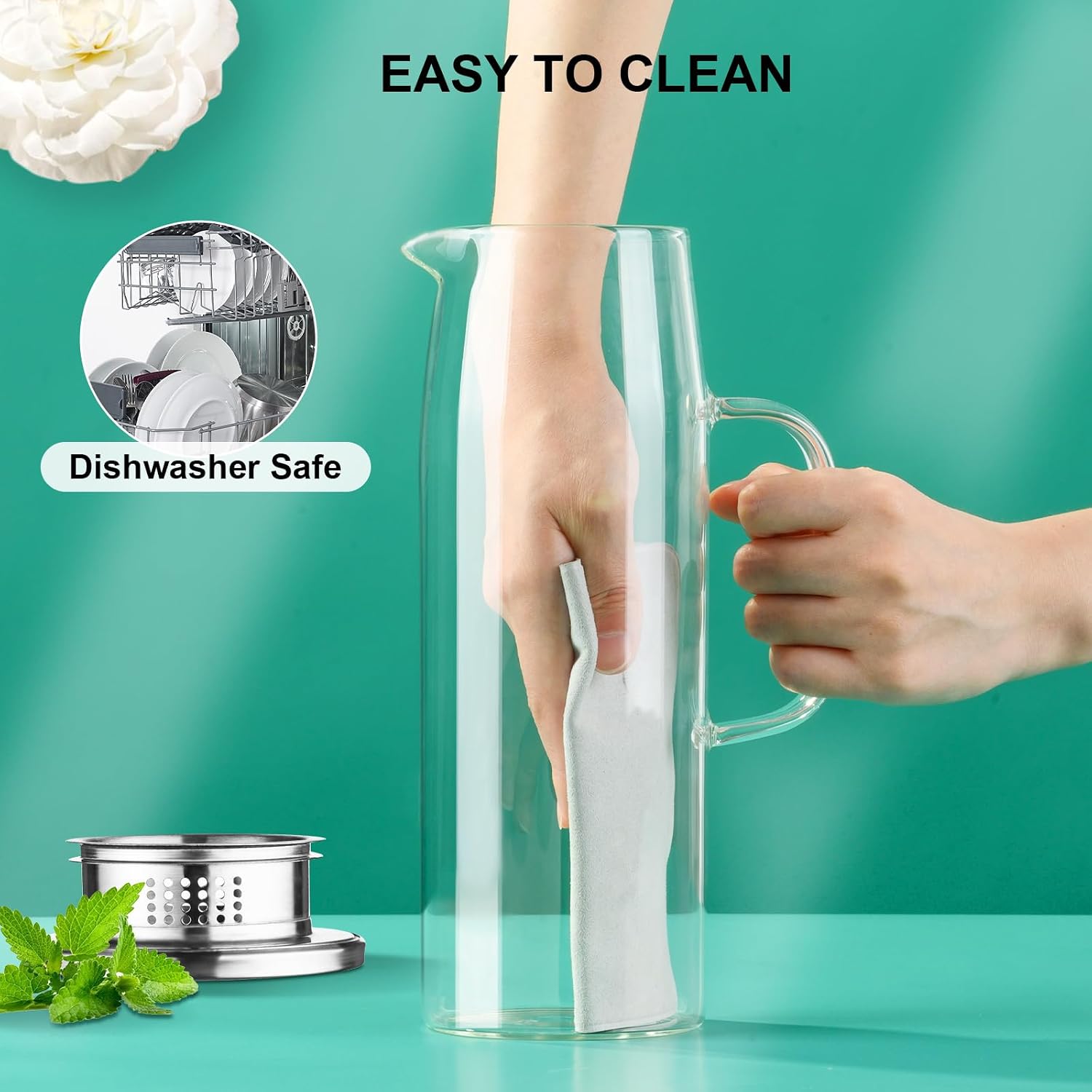 Thumbnail 6 de PARACITY glazen kan 1,5 l van borosilicaatglas met deksel en dubbele schenktuit