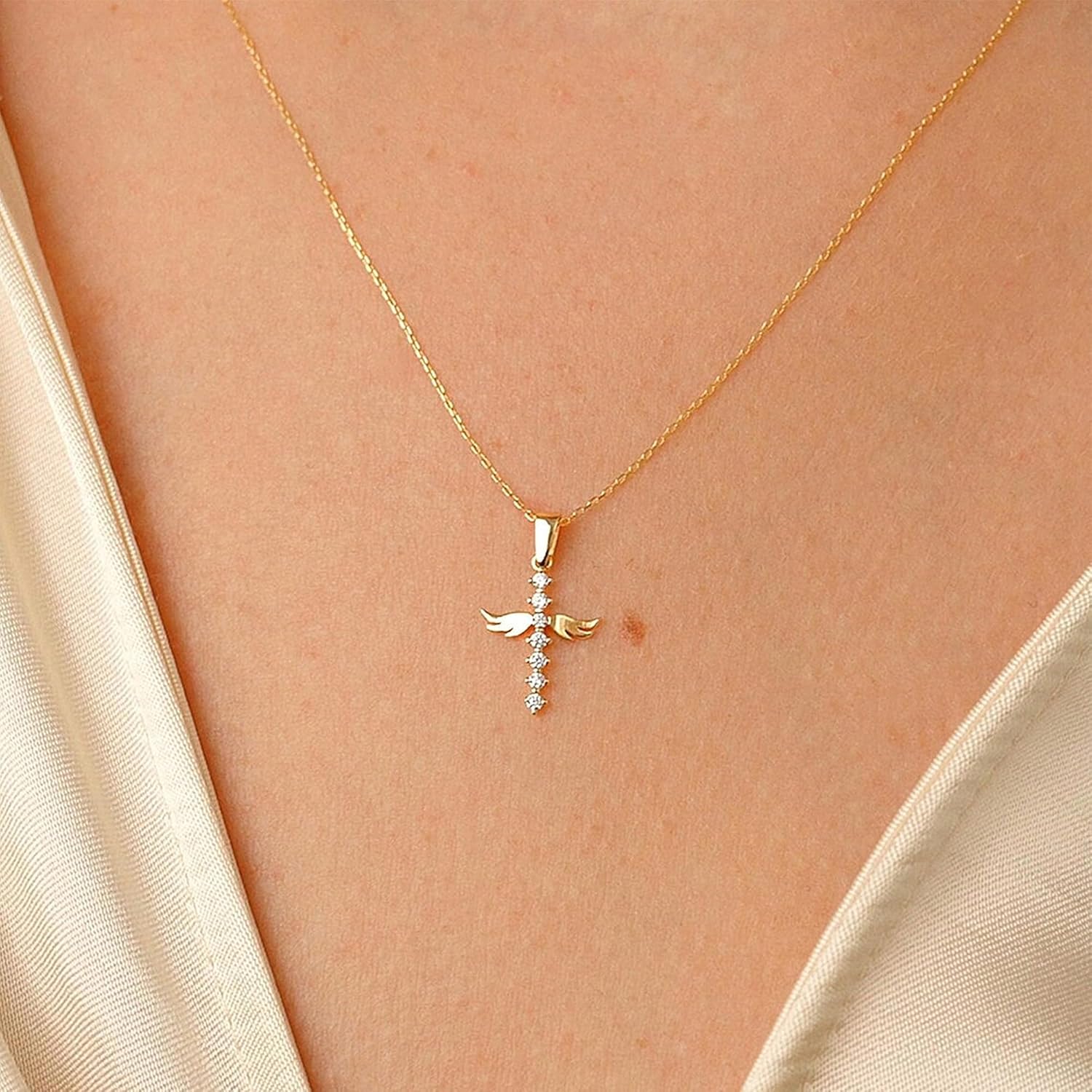 Thumbnail 1 de TINGN Kreuzkette Damen 14K Gold Vergoldet – Elegante Choker-Kette mit Kreuzanhänger, 45,7 cm + 5,1 cm verstellbar