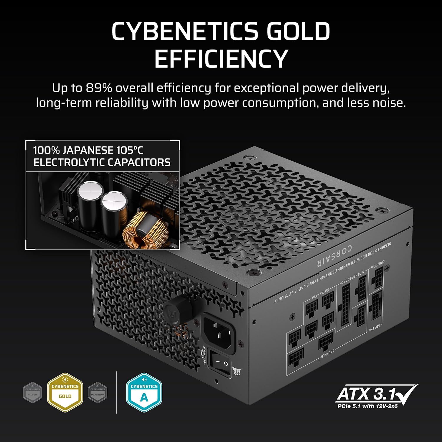 Detalle de CORSAIR RM1000x SHIFT (2025) Fully Modular ATX Power Supply
