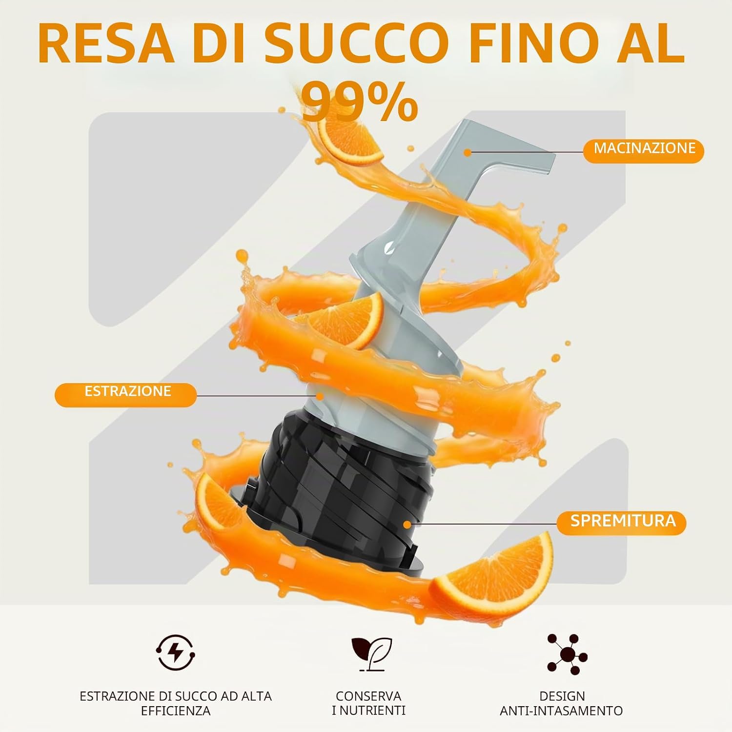 Detalle de Estrattore Frutta e Verdura a Freddo 400W, Slow Juicer 3 in 1 con Bocca XL 152 mm – BPA Free, Lavabile in Lavastoviglie