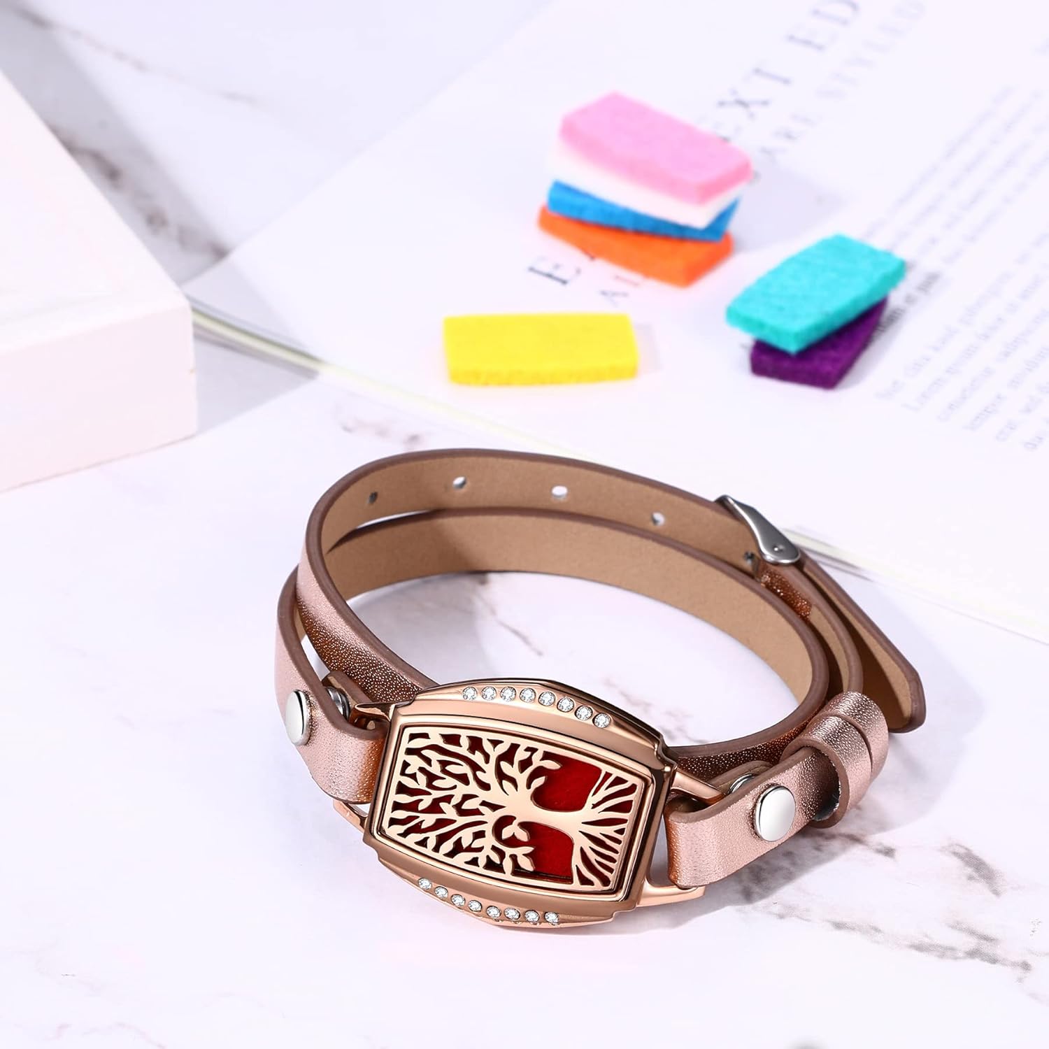Thumbnail 2 de Bracelet diffuseur Cupimatch Arbre de Vie en Acier Inoxydable avec 10 Coussins Lavables – Cadeau élégant