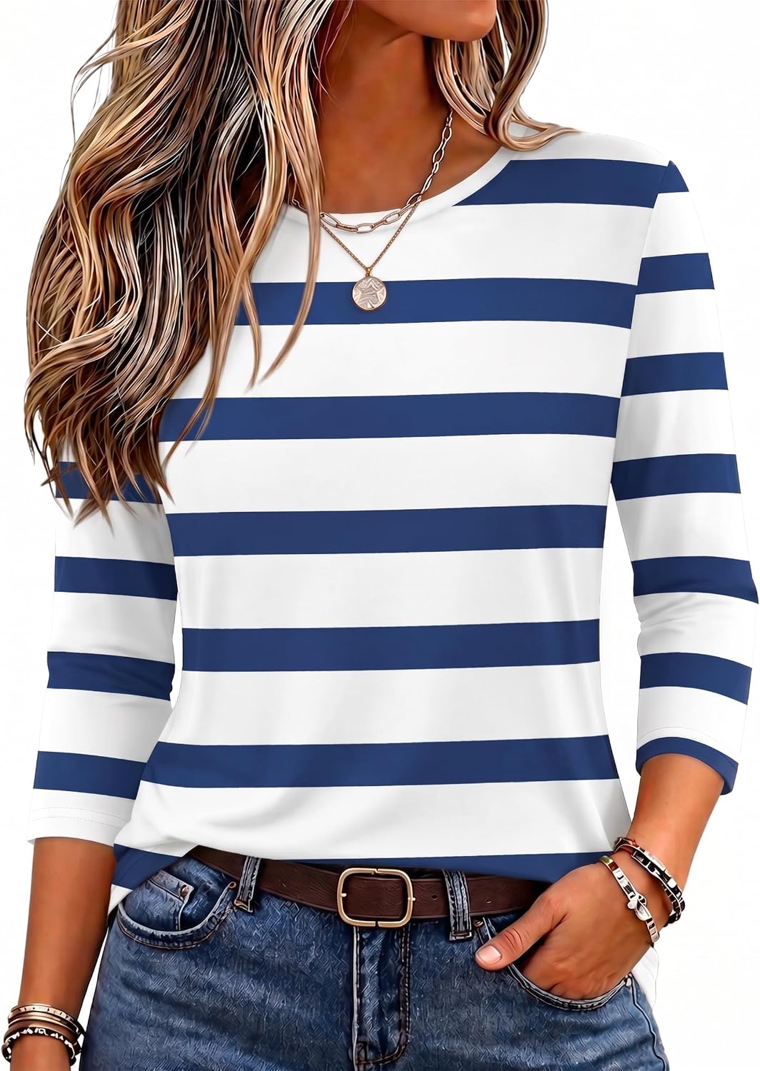 Detalle de Zeagoo Women's 3/4-Sleeve Tunic Top in Polyester