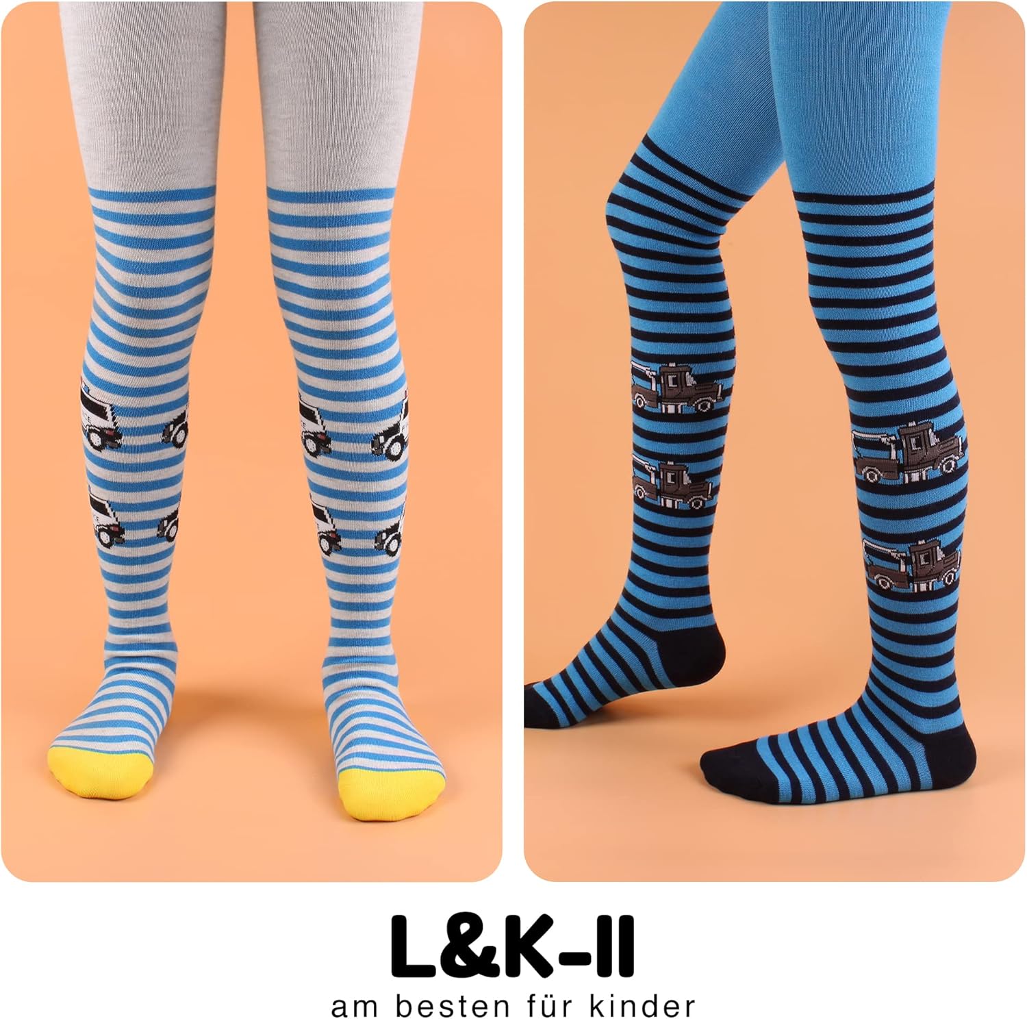 Detalle de L&K-II Lot de 6 collants en tricot pour garçons — motifs football et voiture, multicolore