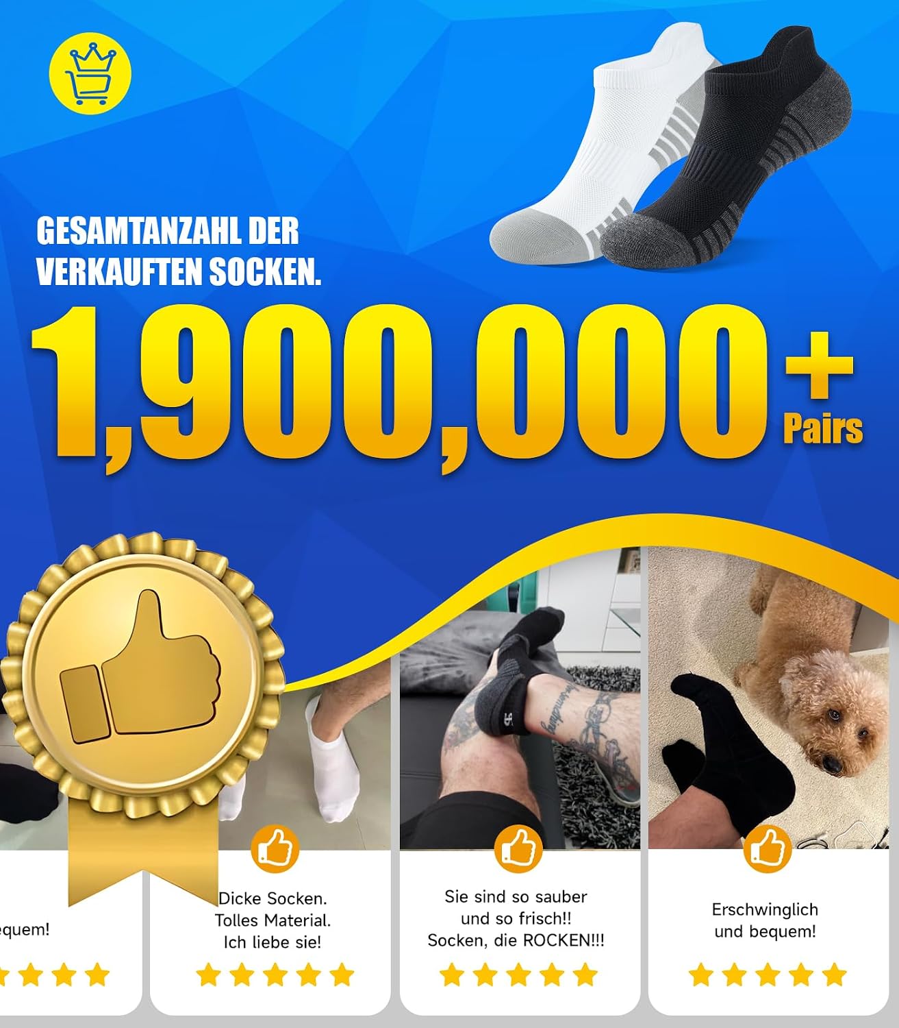 Thumbnail 5 de PULIOU Sneaker Socken Herren/Damen – Gepolsterte Laufsocken aus Baumwolle, atmungsaktiv, 6 Paar