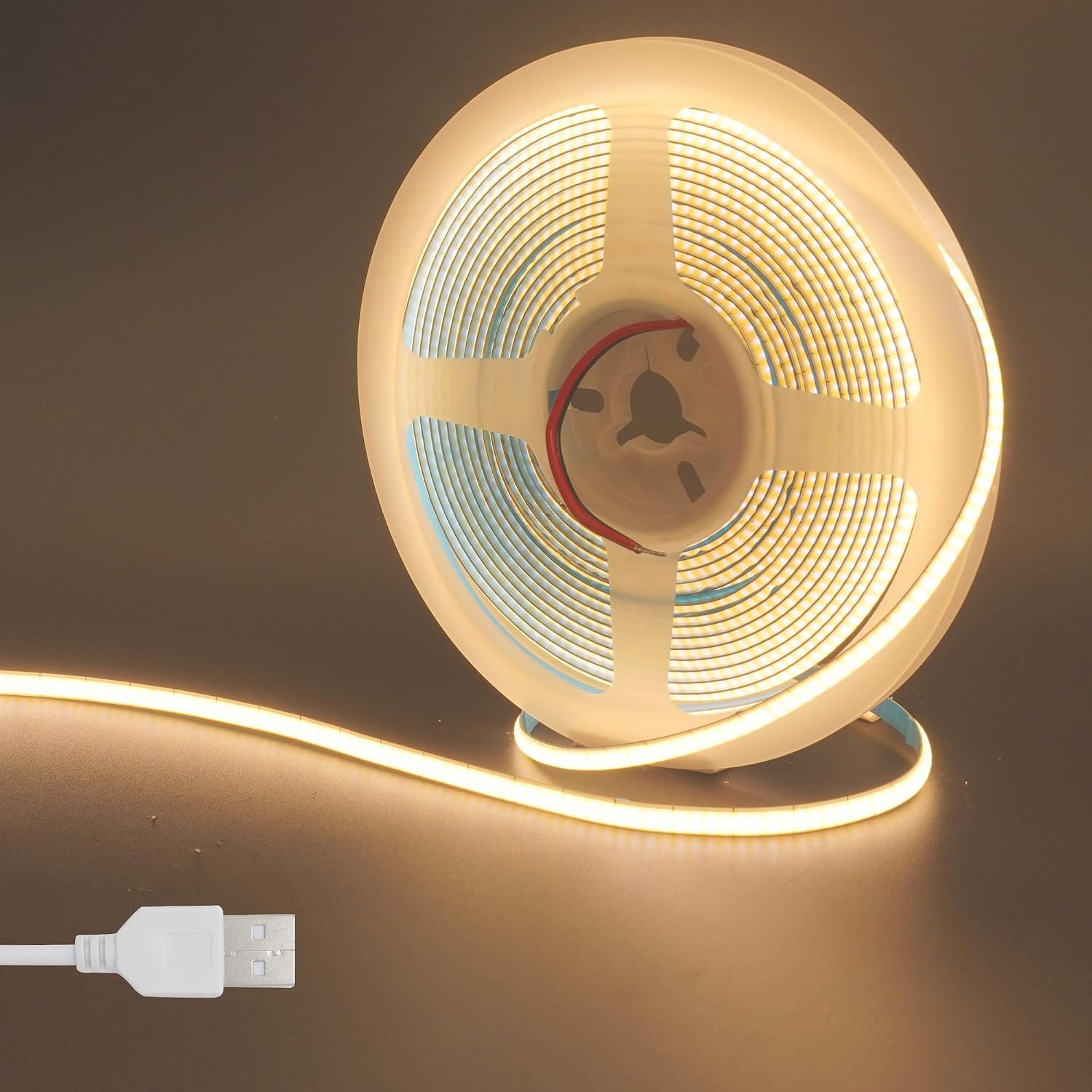 Detalle de Clearhill 5VCOB5MM-USB-5-3000K COB-ledstrip, 5 m, 3000 K, 400 leds/m, 5 mm