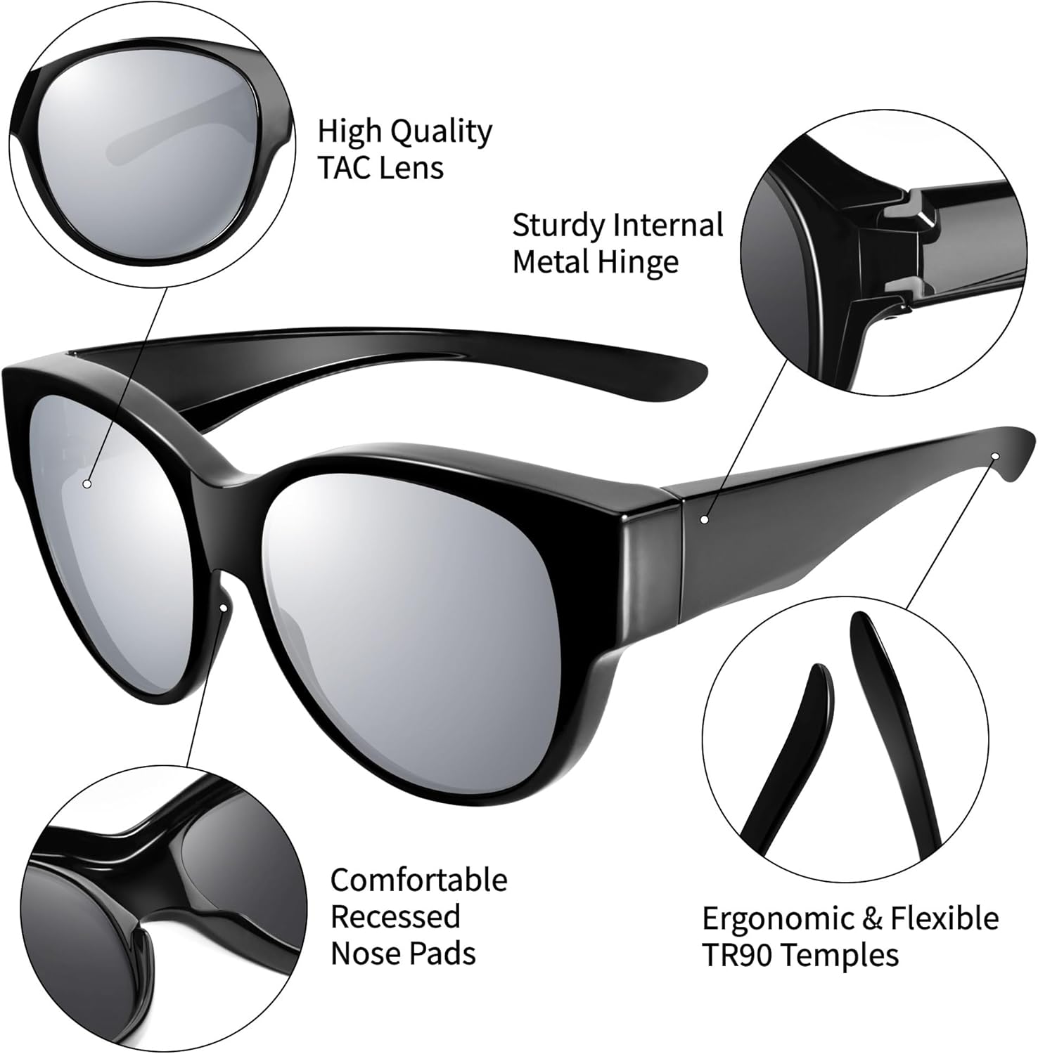 Thumbnail 4 de URUMQI Überzieh-Sonnenbrille über Normalbrille mit UV400- und Polarisationsschutz (grau)